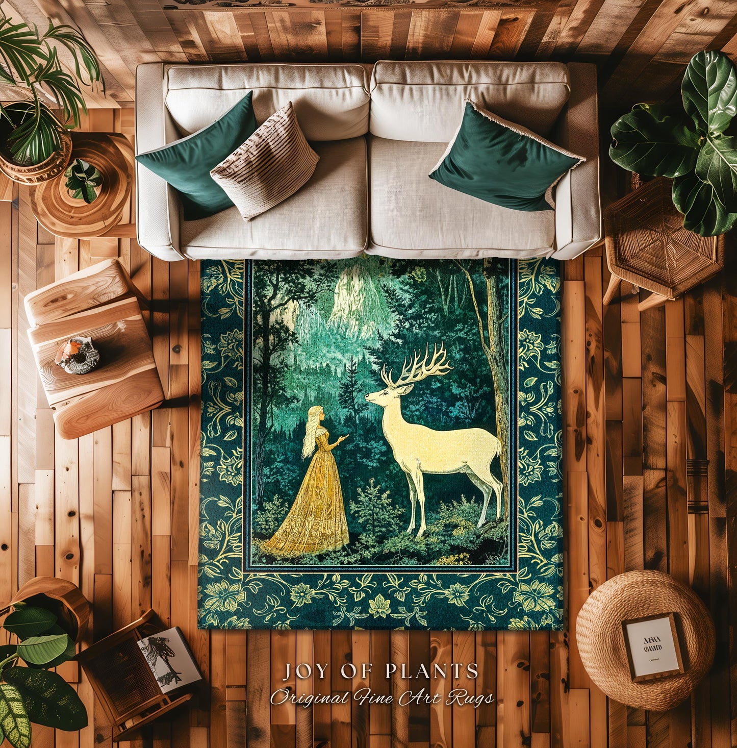 Mystic Animal Guardian Area Rug | Fairy Forest Ethereal Woods Folklore Accent Rug Enchanted Cottagecore Bedroom Carpet Magical Deer Spirit |