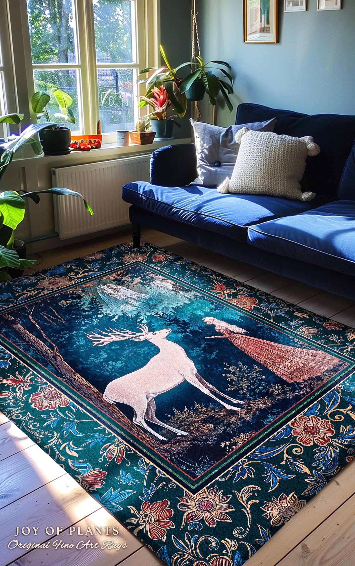 Ancient Forest Spirits Woodland Rug | Maximalist Victorian Gothic Home Accent Rug Whimsical Nature Rich Color Ornate Boho Botanical Princess