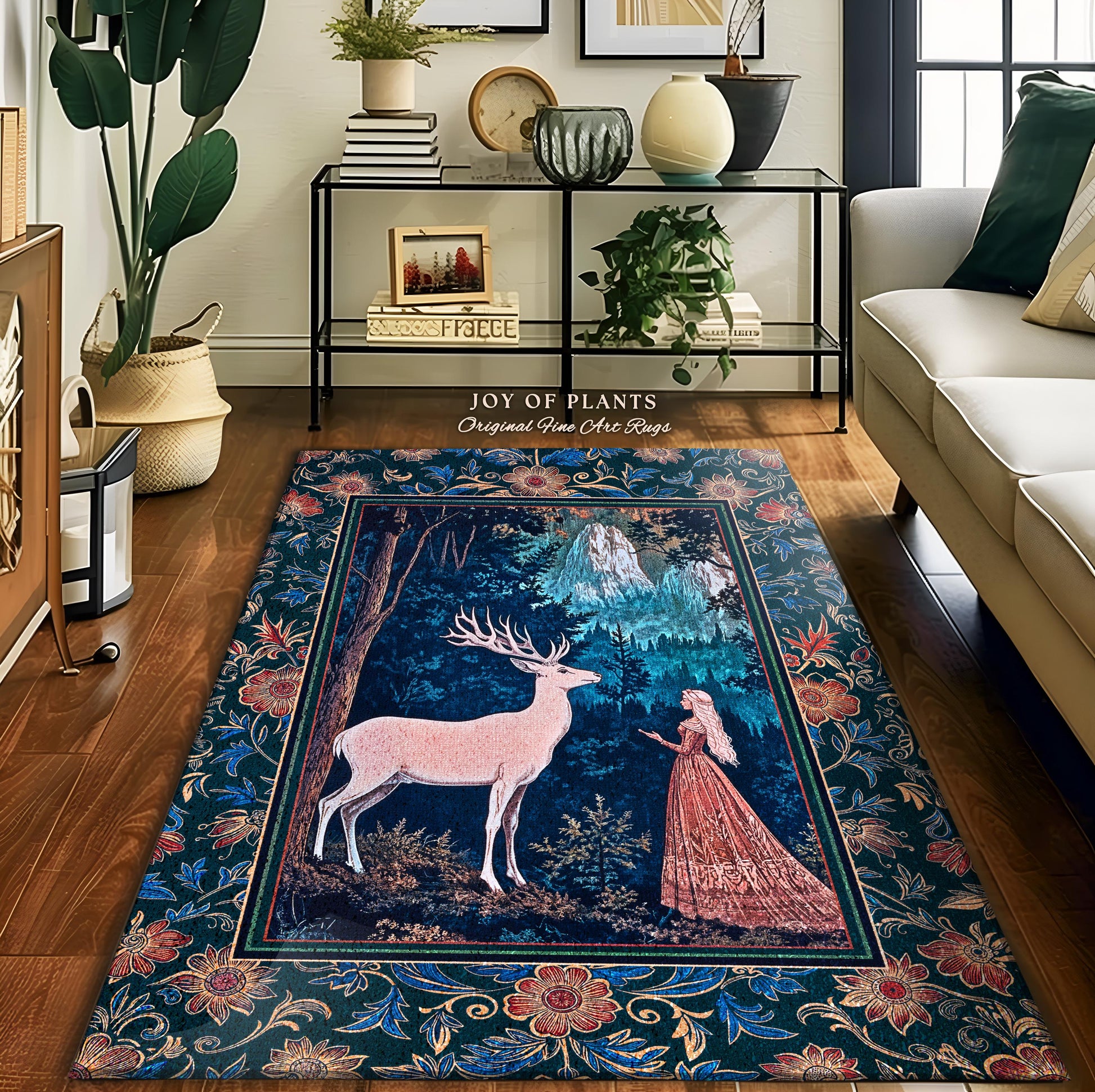 Ancient Forest Spirits Woodland Rug | Maximalist Victorian Gothic Home Accent Rug Whimsical Nature Rich Color Ornate Boho Botanical Princess