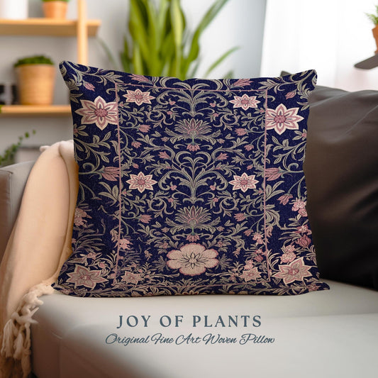 Whimsical Florals Accent Pillow | Dark Renaissance Style Art Deco Aesthetic Purple Botanical Cushion Rug Morris Inspired Fairycore Gothic