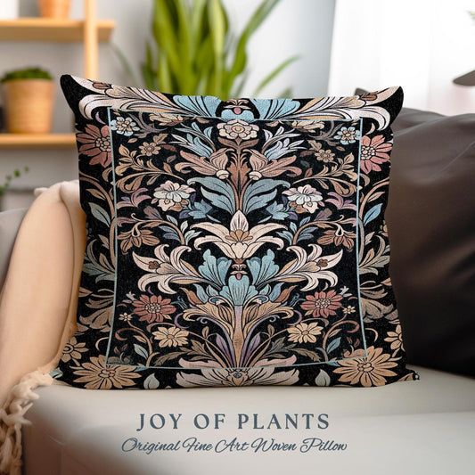 Bohemian Botanical Art Nouveau Floral Pillow Enchanted Forest Flower Motifs, Whimsical Cottagecore Charm Fairycore Inspired Boho Cushion
