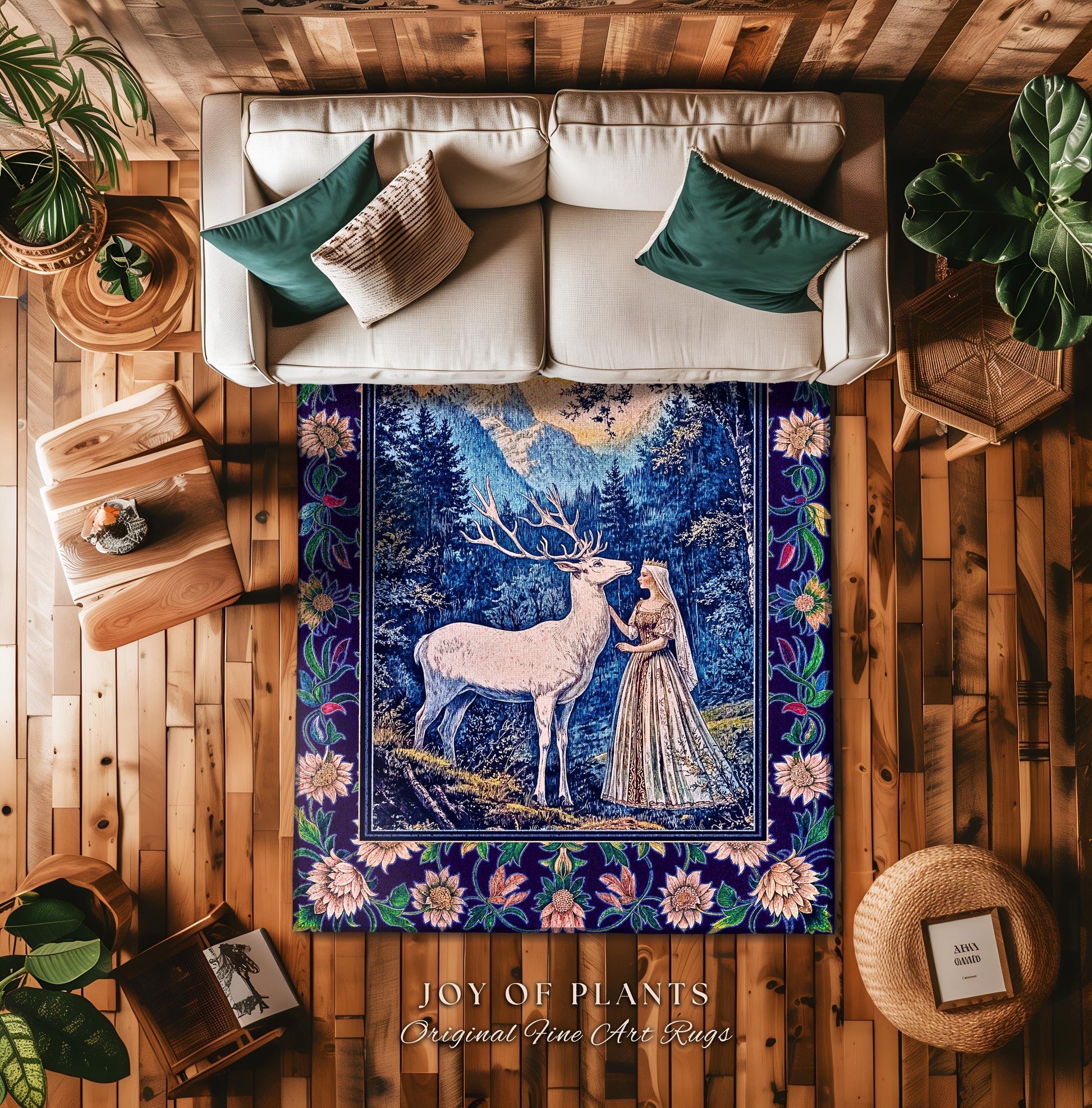 Woodland Renaissance Rustic Rug | Royal Elegance Accent Rug Storybook Fantasy Aesthetic Vintage Princesscore Ethereal Forest Deer Medieval |