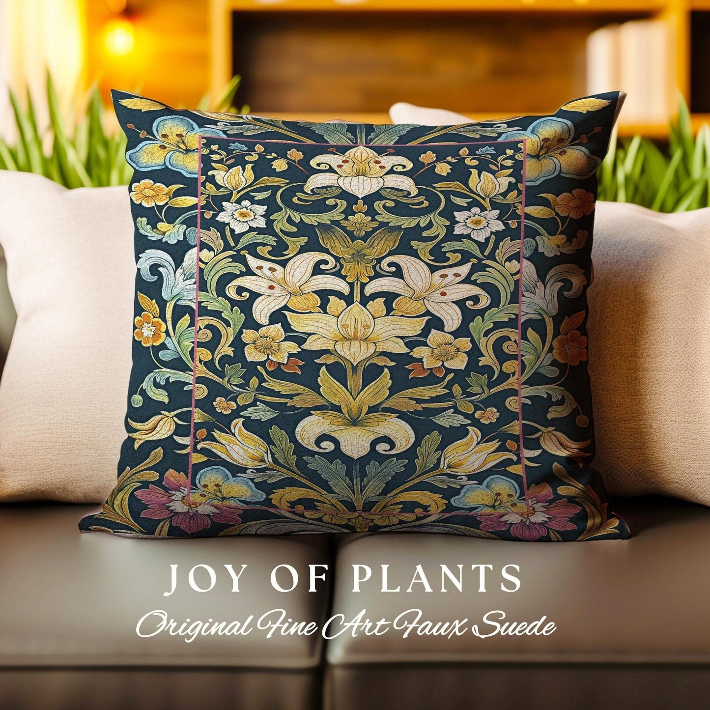 Rustic Farmhouse Floral Pillow Country Cottage Charm | Soft Cottagecore Botanical Elegance Vintage Boho Flower Pattern Morris Style Cushion