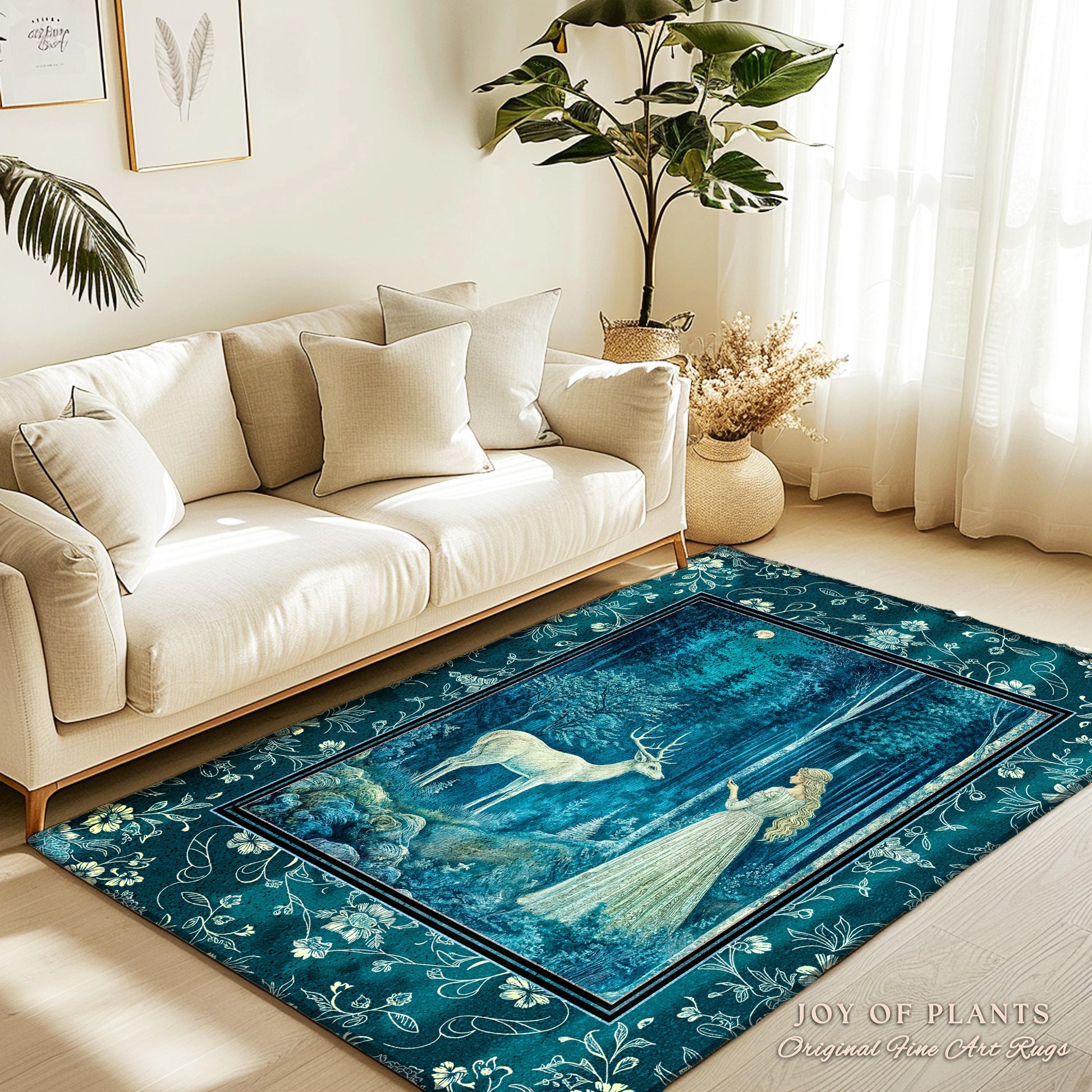 Moonlit Fairytale Mystic Accent Rug | Misty Moonlit Landscape Whimsical Area Rug Storybook Theme Maximalist Bedroom Coquette Whimsical Art |