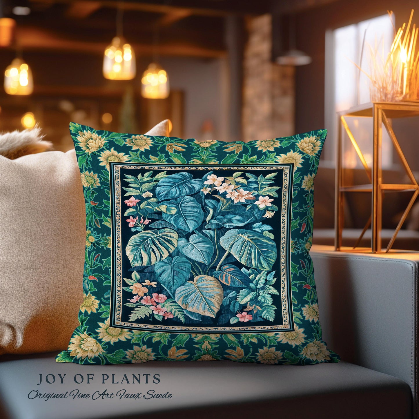 Ethereal Botanicals Woven Tapestry Pillow | Houseplant Bedroom Monstera Maximalist Leaf Bedding Dark Academia Leaves Aesthetic Woven Cushion