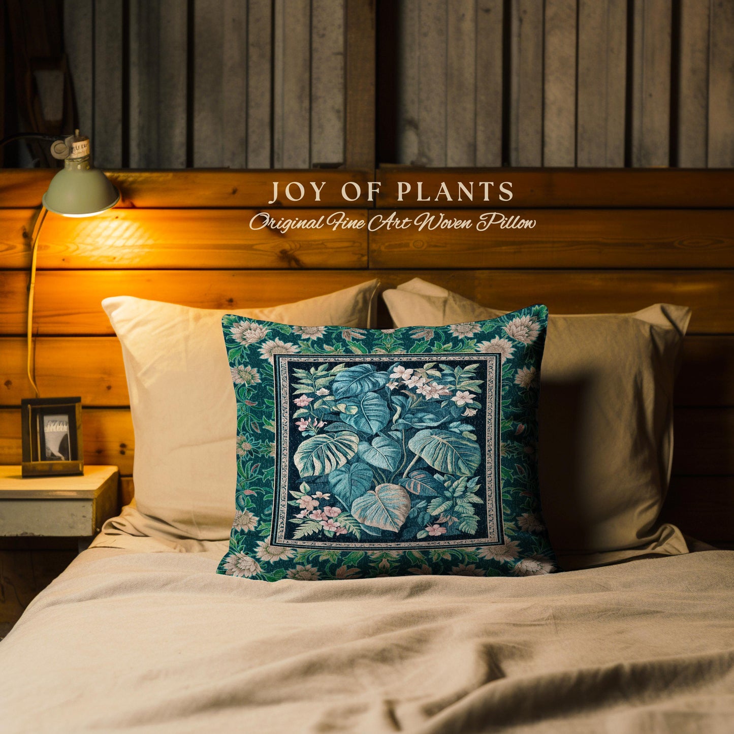 Ethereal Botanicals Woven Tapestry Pillow | Houseplant Bedroom Monstera Maximalist Leaf Bedding Dark Academia Leaves Aesthetic Woven Cushion