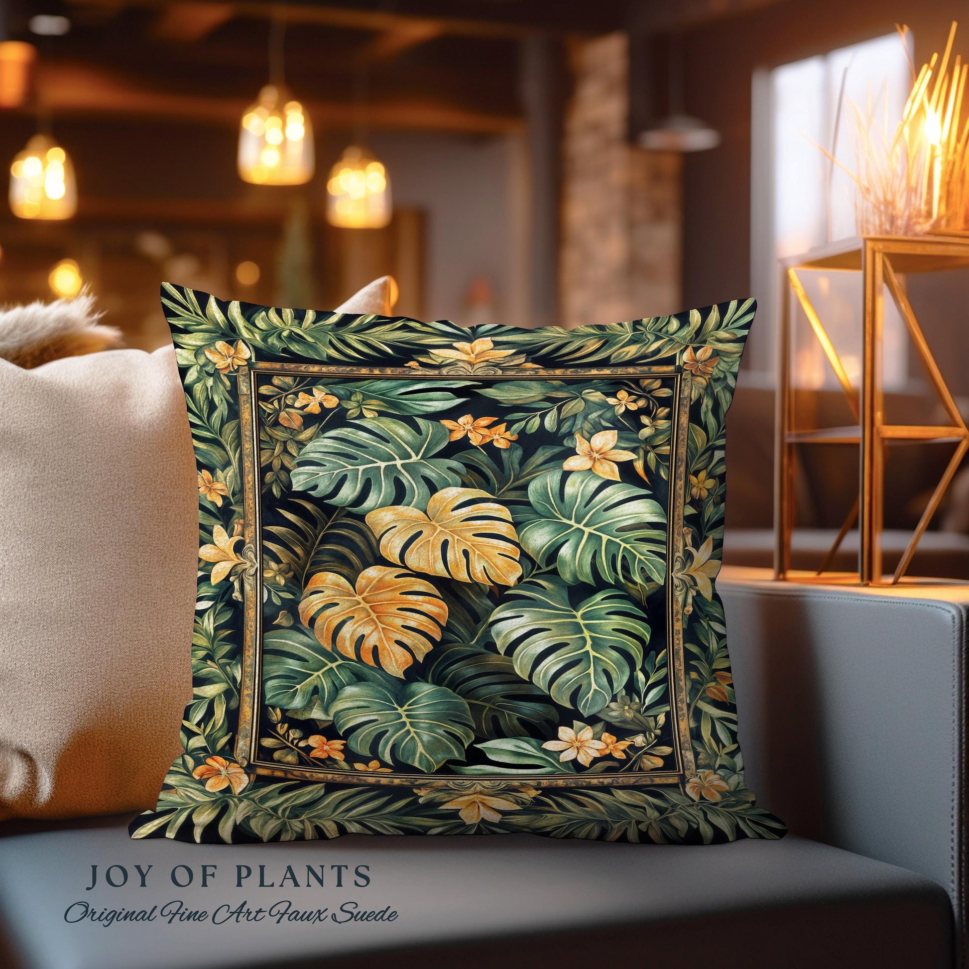 Floral Foliage Woven Monstera Pillow | Whimsical Cottagecore Charm Jungle Vibes Forestcore Woven Throw Pillow Enchanted Houseplant Lover |
