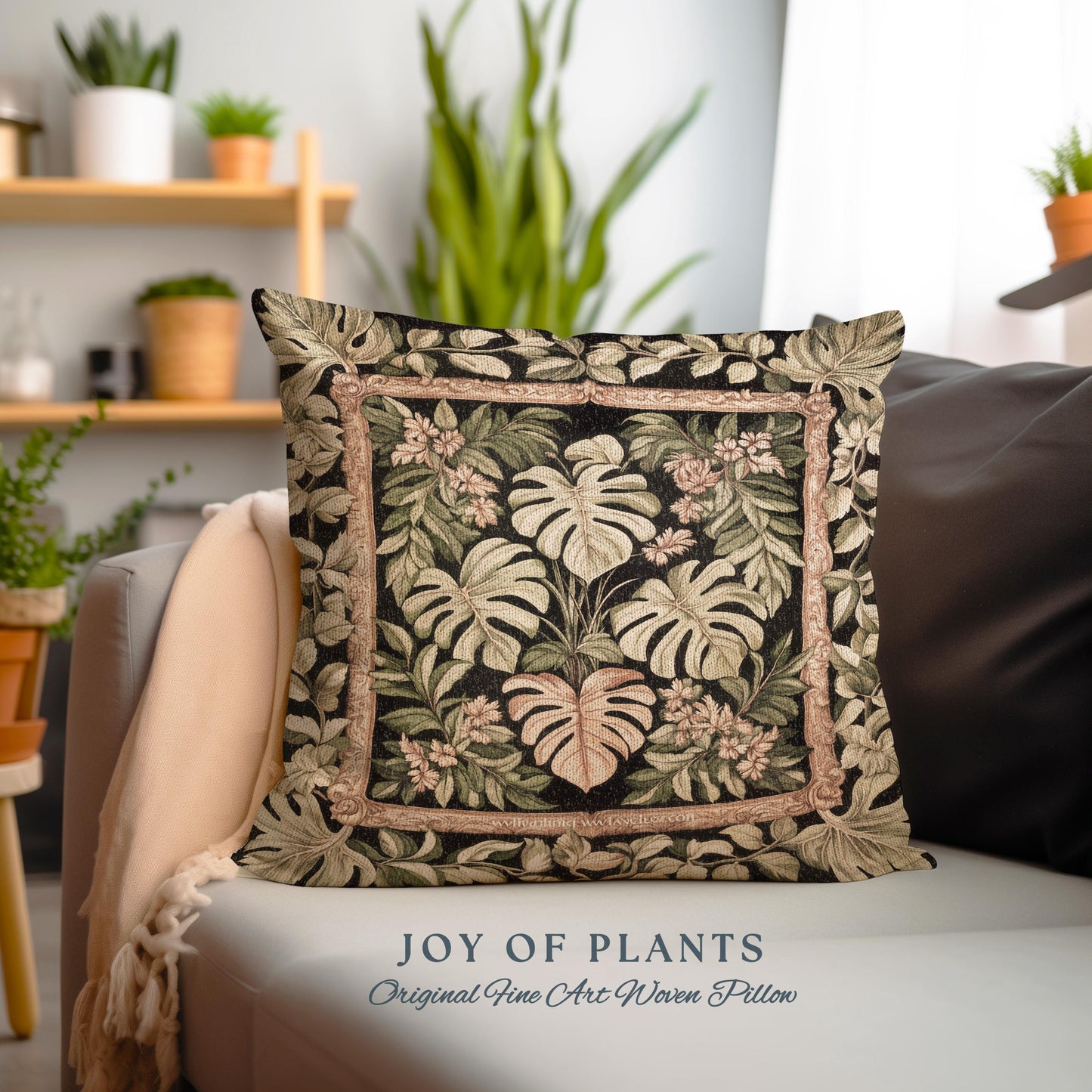 Forestcore Tropigoth Woven Pillow | Jungle Whimsy Dark Academia Bedroom Cottagecore Houseplant Lover Maximalist Tapestry Cushion Botanical |