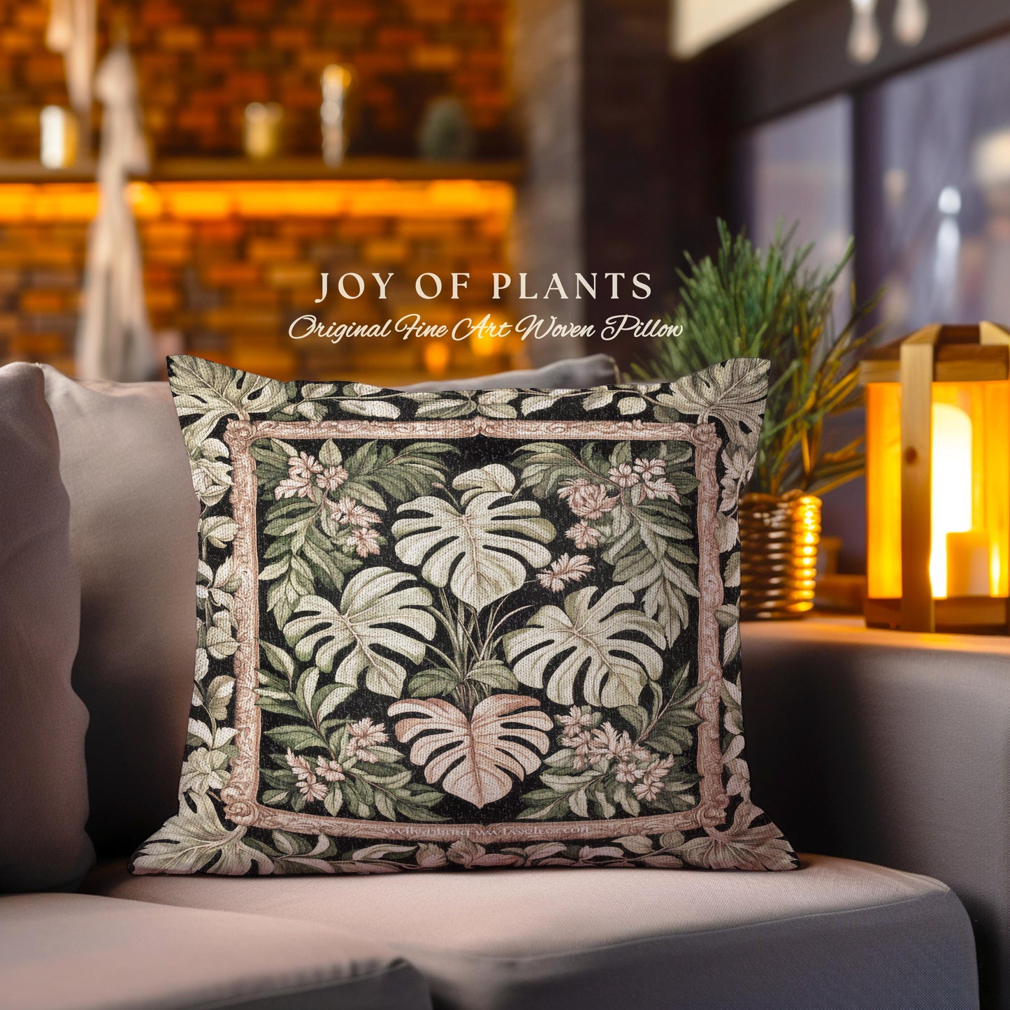 Forestcore Tropigoth Woven Pillow | Jungle Whimsy Dark Academia Bedroom Cottagecore Houseplant Lover Maximalist Tapestry Cushion Botanical |