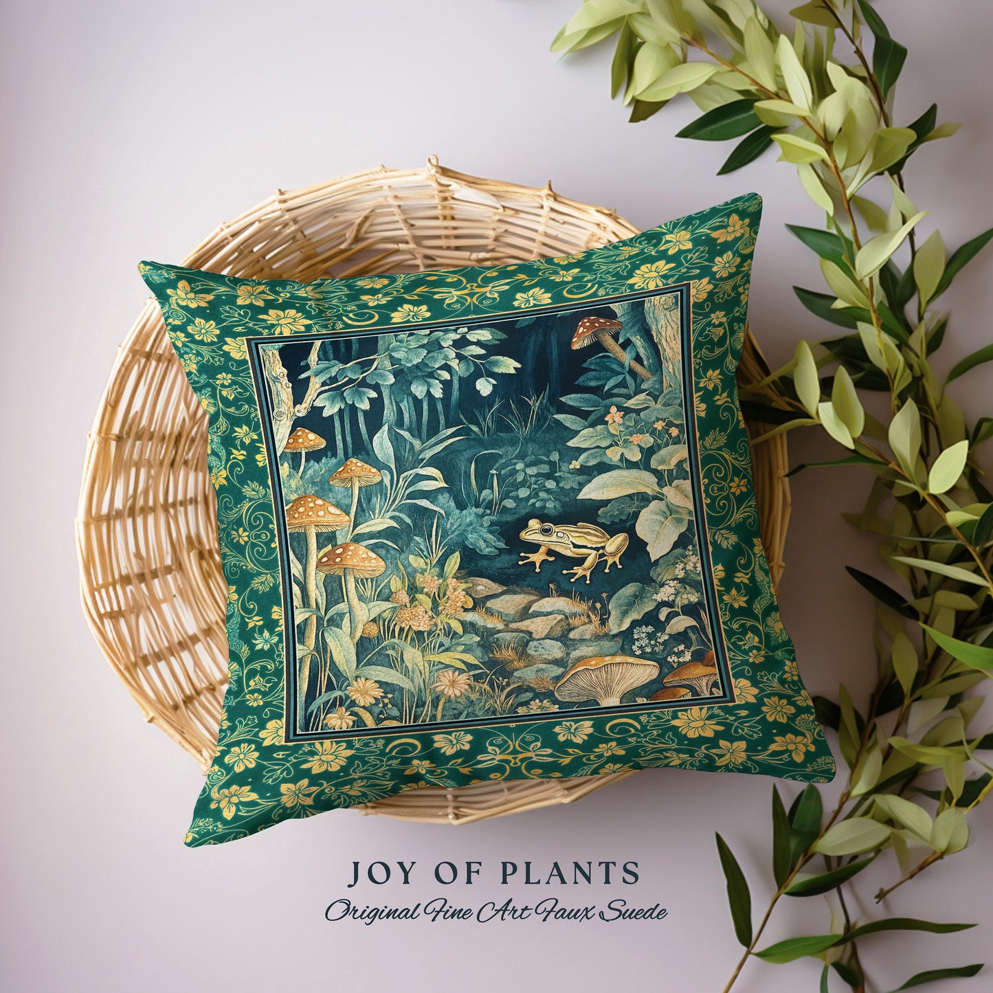 Retro Fungi Forest Accent Pillow | Botanical Wonders Mystic Cute Outdoorsy Cushion for Eclectic Bedroom Goblincore Fairycore Woodland Whimsy