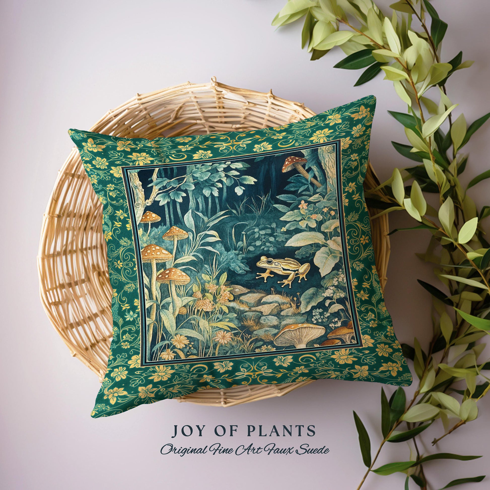 Retro Fungi Forest Accent Pillow | Botanical Wonders Mystic Cute Outdoorsy Cushion for Eclectic Bedroom Goblincore Fairycore Woodland Whimsy