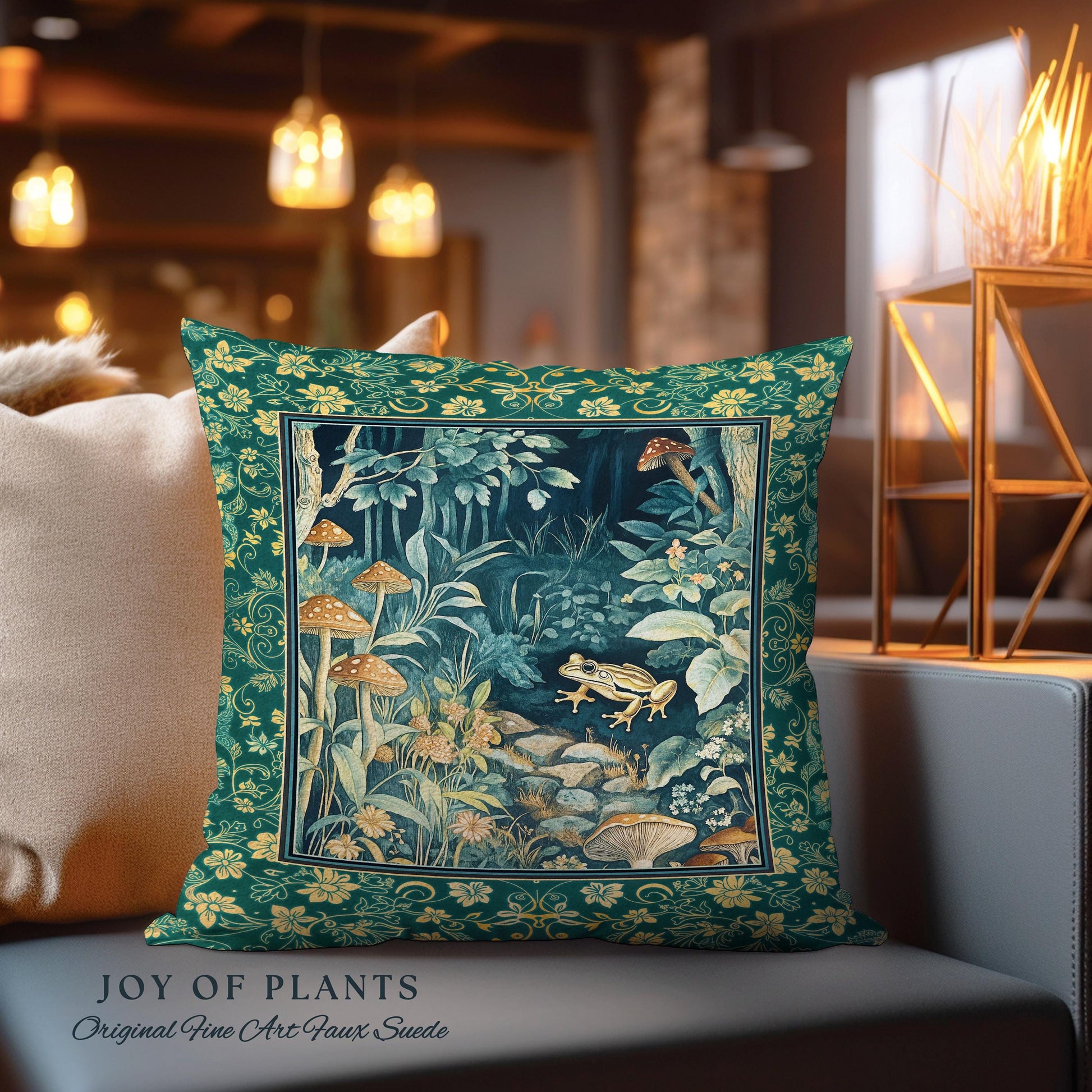 Retro Fungi Forest Accent Pillow | Botanical Wonders Mystic Cute Outdoorsy Cushion for Eclectic Bedroom Goblincore Fairycore Woodland Whimsy