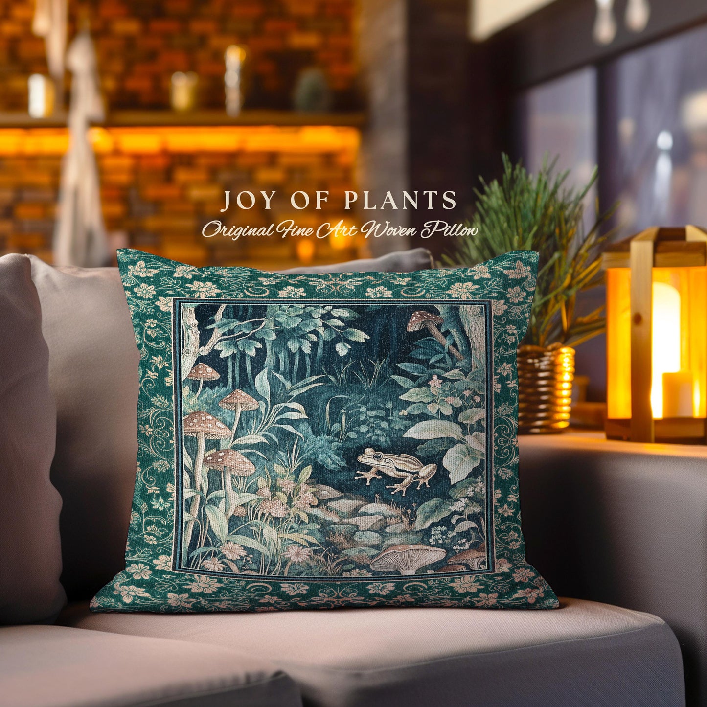 Retro Fungi Forest Accent Pillow | Botanical Wonders Mystic Cute Outdoorsy Cushion for Eclectic Bedroom Goblincore Fairycore Woodland Whimsy