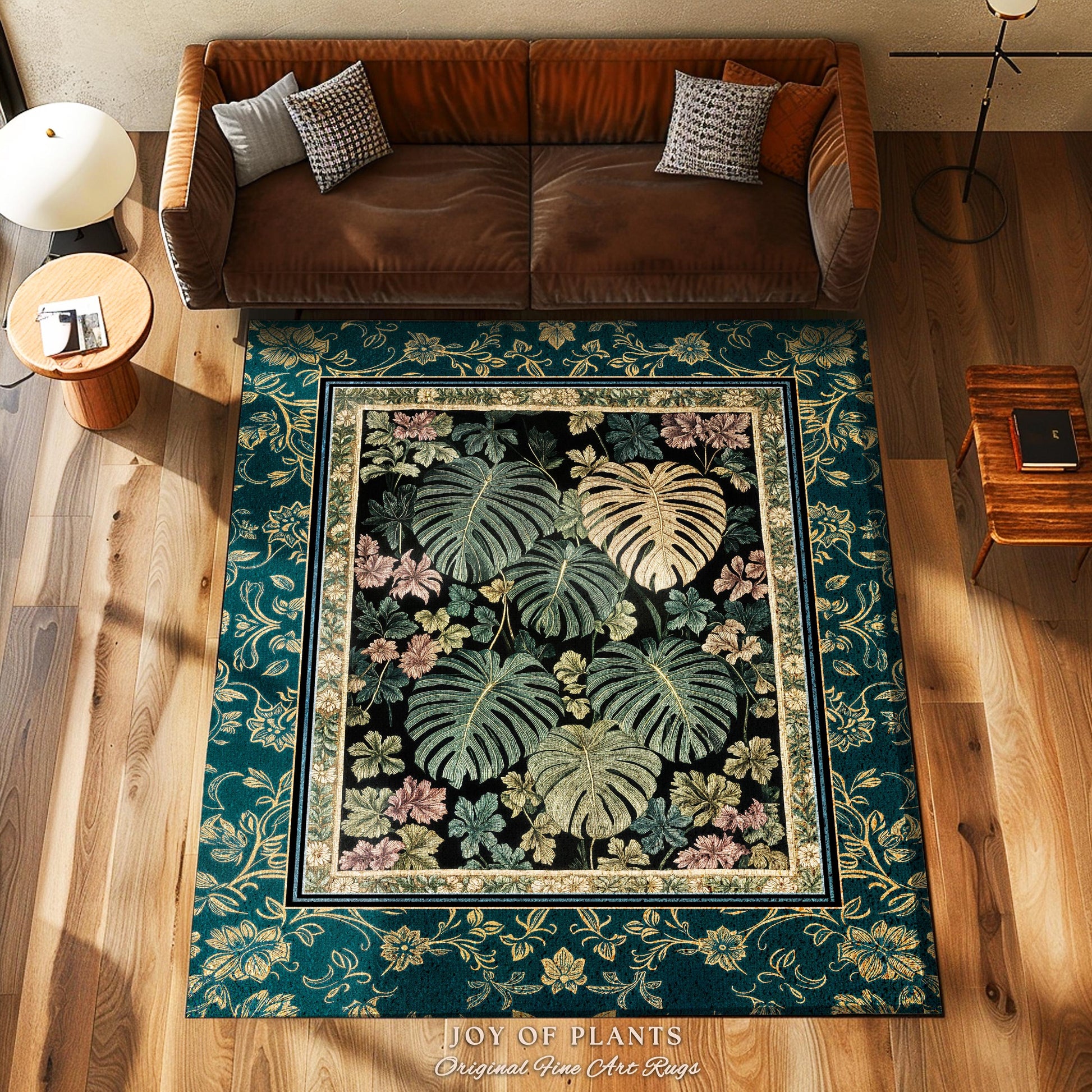Earthy Botanical Boho Area Rug | Woodland Enchantment Tropical Statement Rug Maximalist Elegance Woodland Moody Classic Jungle Vibe Bedroom