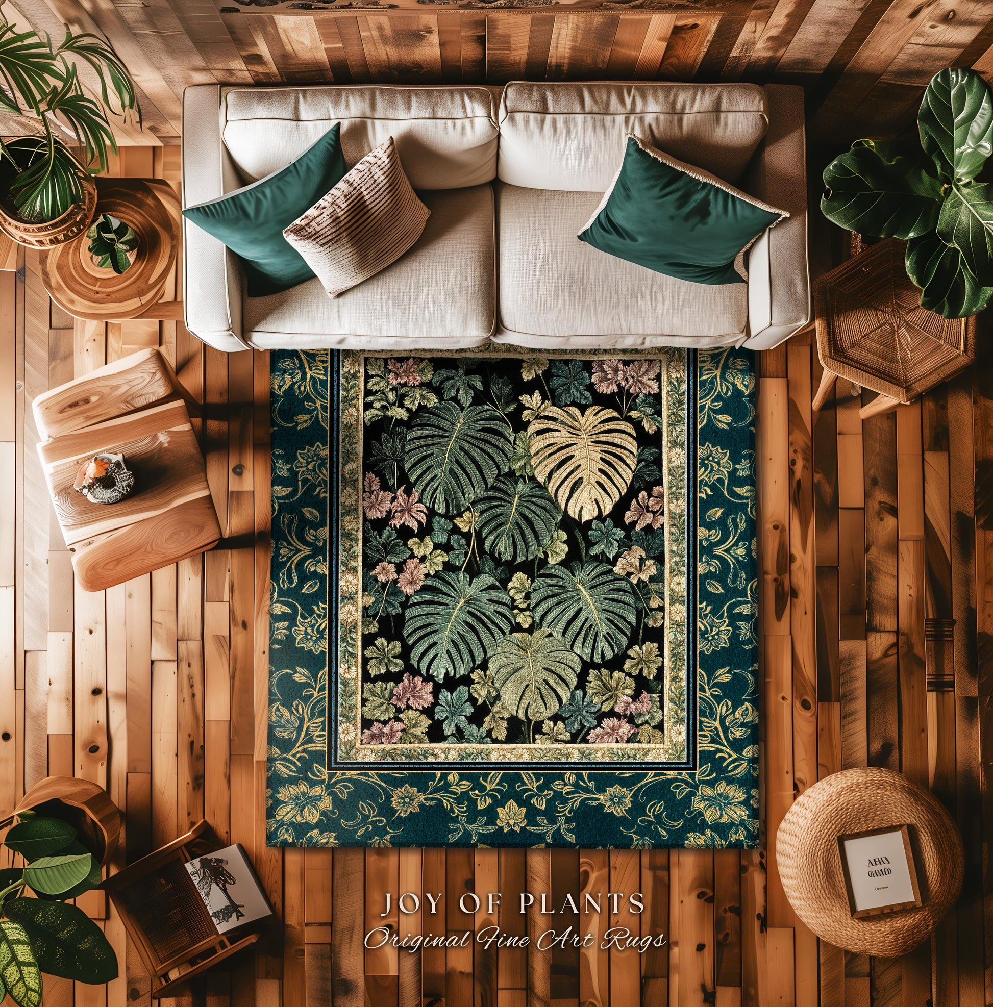 Earthy Botanical Boho Area Rug | Woodland Enchantment Tropical Statement Rug Maximalist Elegance Woodland Moody Classic Jungle Vibe Bedroom
