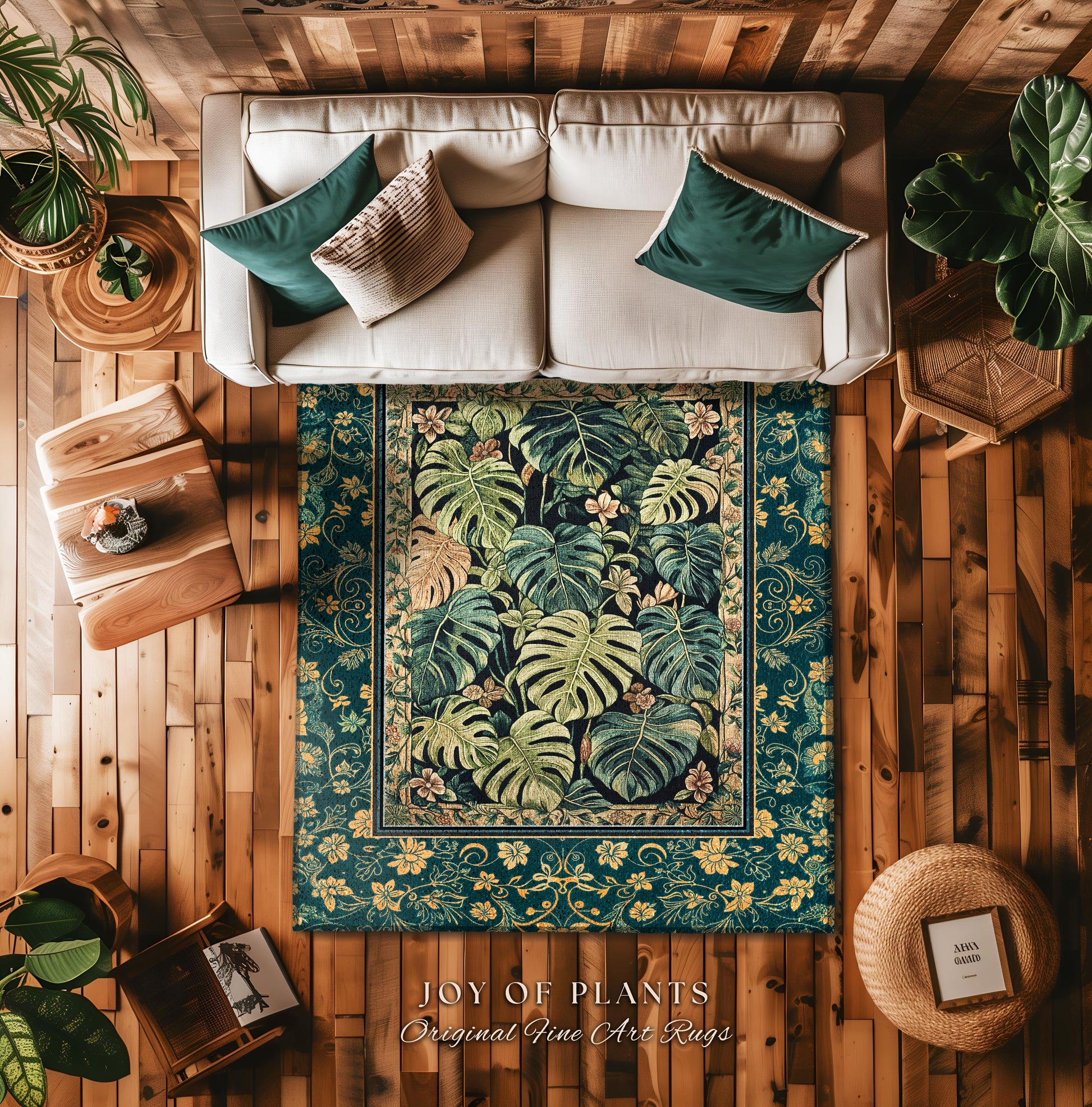 Nature Inspired Green Leaves Rug | Colorful Greenery Tropigoth Room Decor Whimsical Botanical Statement Rug Monstera Foliage Dark Tropical |