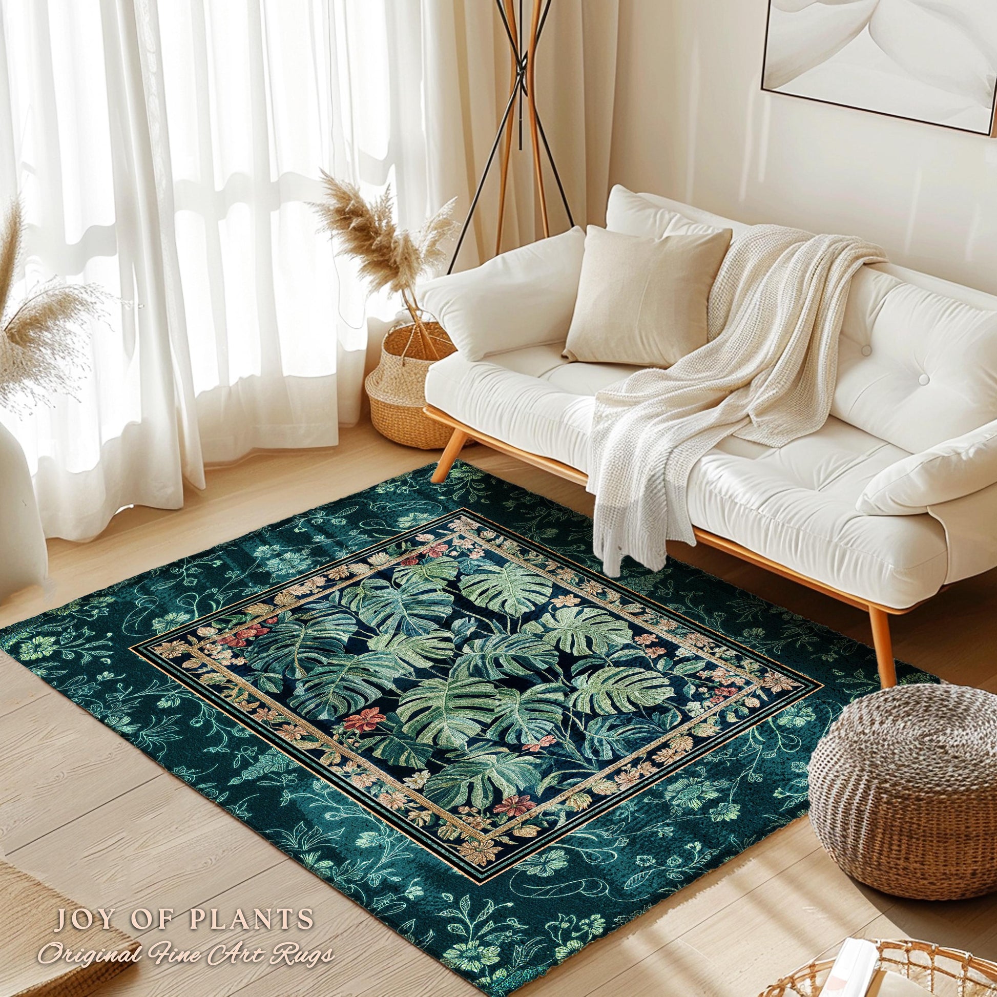 Jungle Vibe Emerald Accent Rug | Botanical Elegance Plant Lover Bedroom Woodland Enchantment Tropical Statement Rug Maximalist Rustic Forest