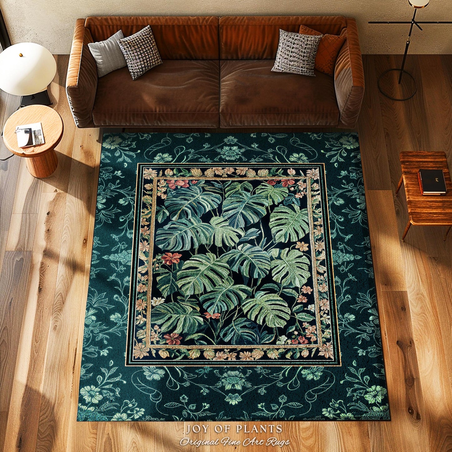 Jungle Vibe Emerald Accent Rug | Botanical Elegance Plant Lover Bedroom Woodland Enchantment Tropical Statement Rug Maximalist Rustic Forest
