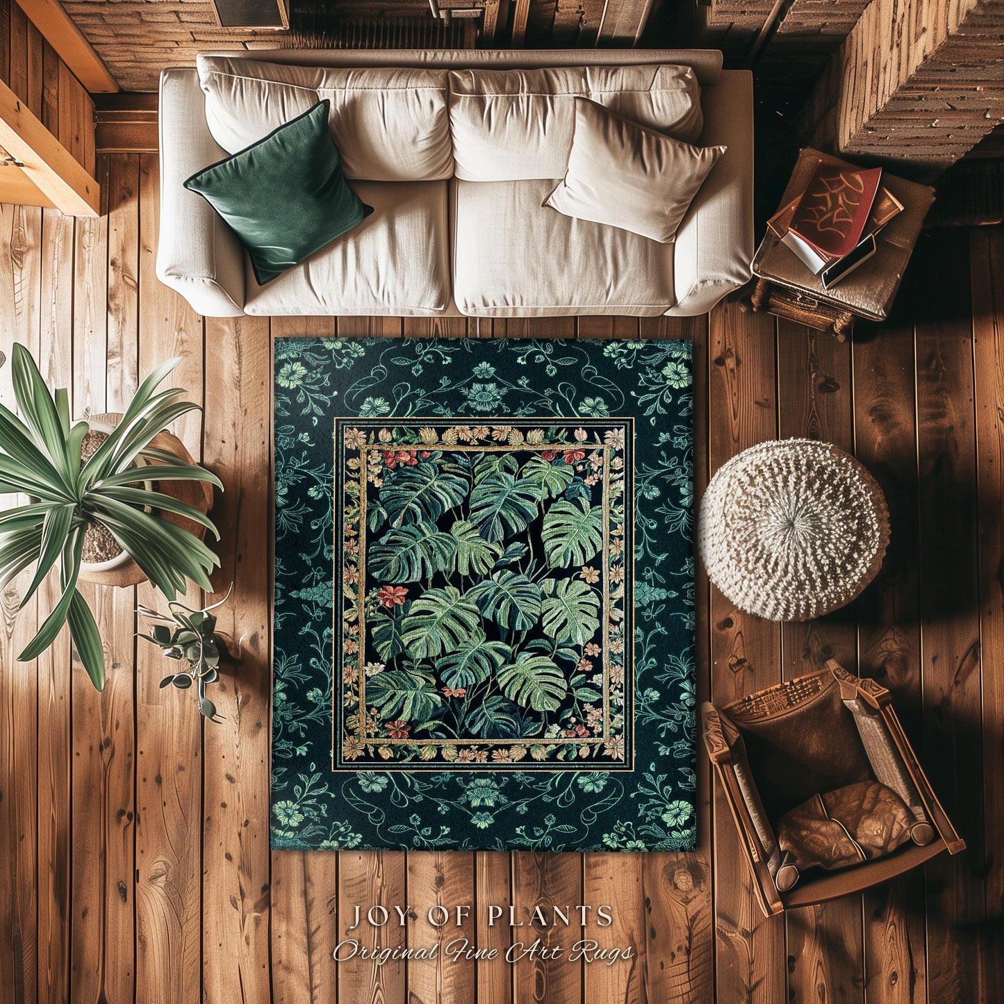 Jungle Vibe Emerald Accent Rug | Botanical Elegance Plant Lover Bedroom Woodland Enchantment Tropical Statement Rug Maximalist Rustic Forest