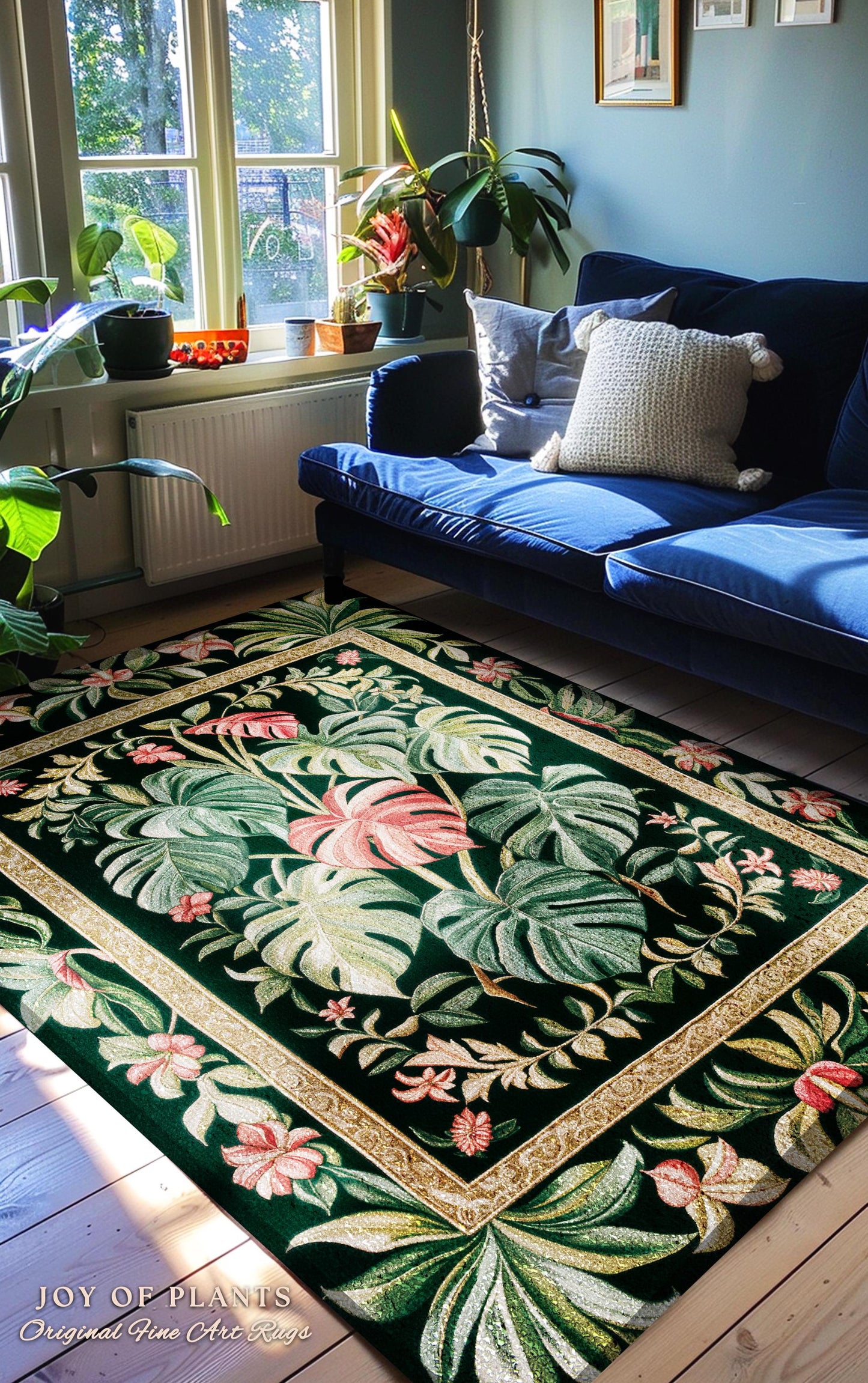 Eclectic Botanicals Statement Rug | Whimsical Home Aesthetic Monstera Deliciosa Tropical Greenhouse Area Rug Plant Lover Colorful Greenery |