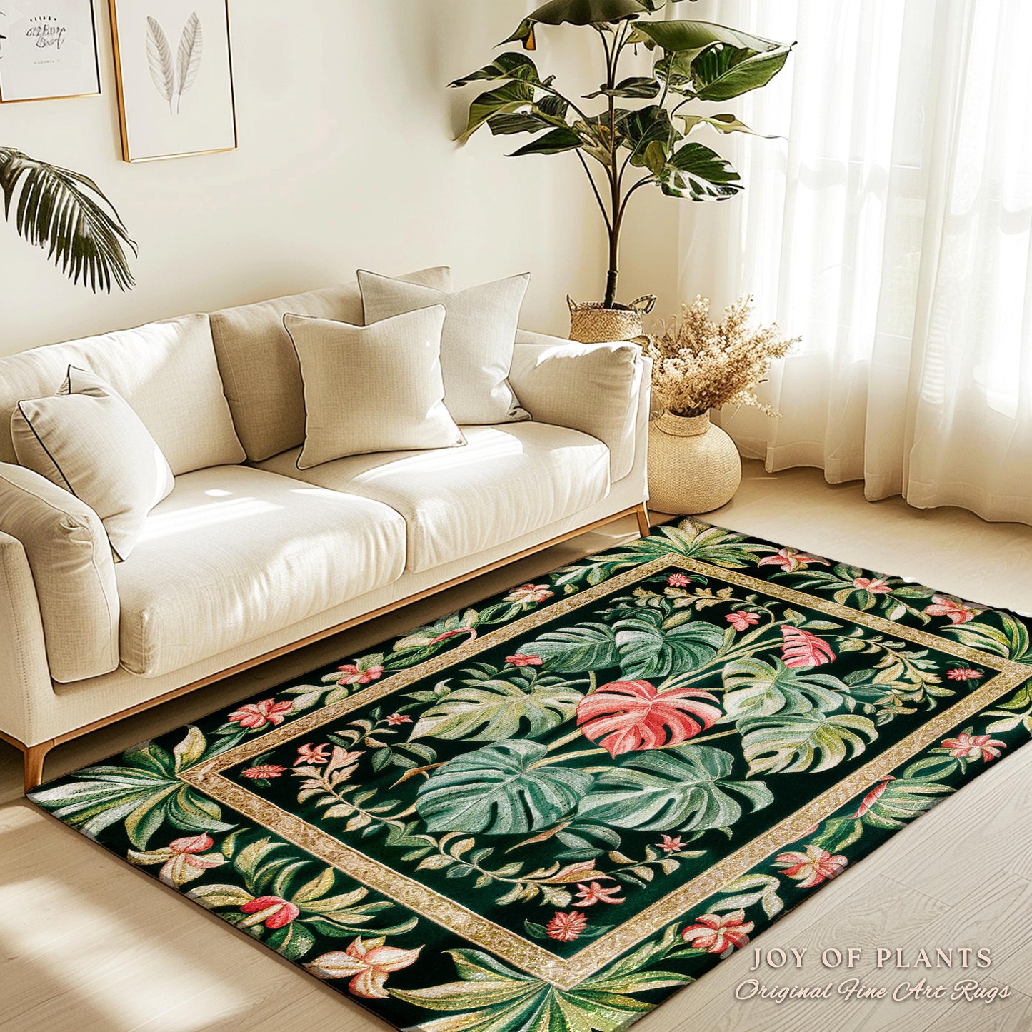 Eclectic Botanicals Statement Rug | Whimsical Home Aesthetic Monstera Deliciosa Tropical Greenhouse Area Rug Plant Lover Colorful Greenery |