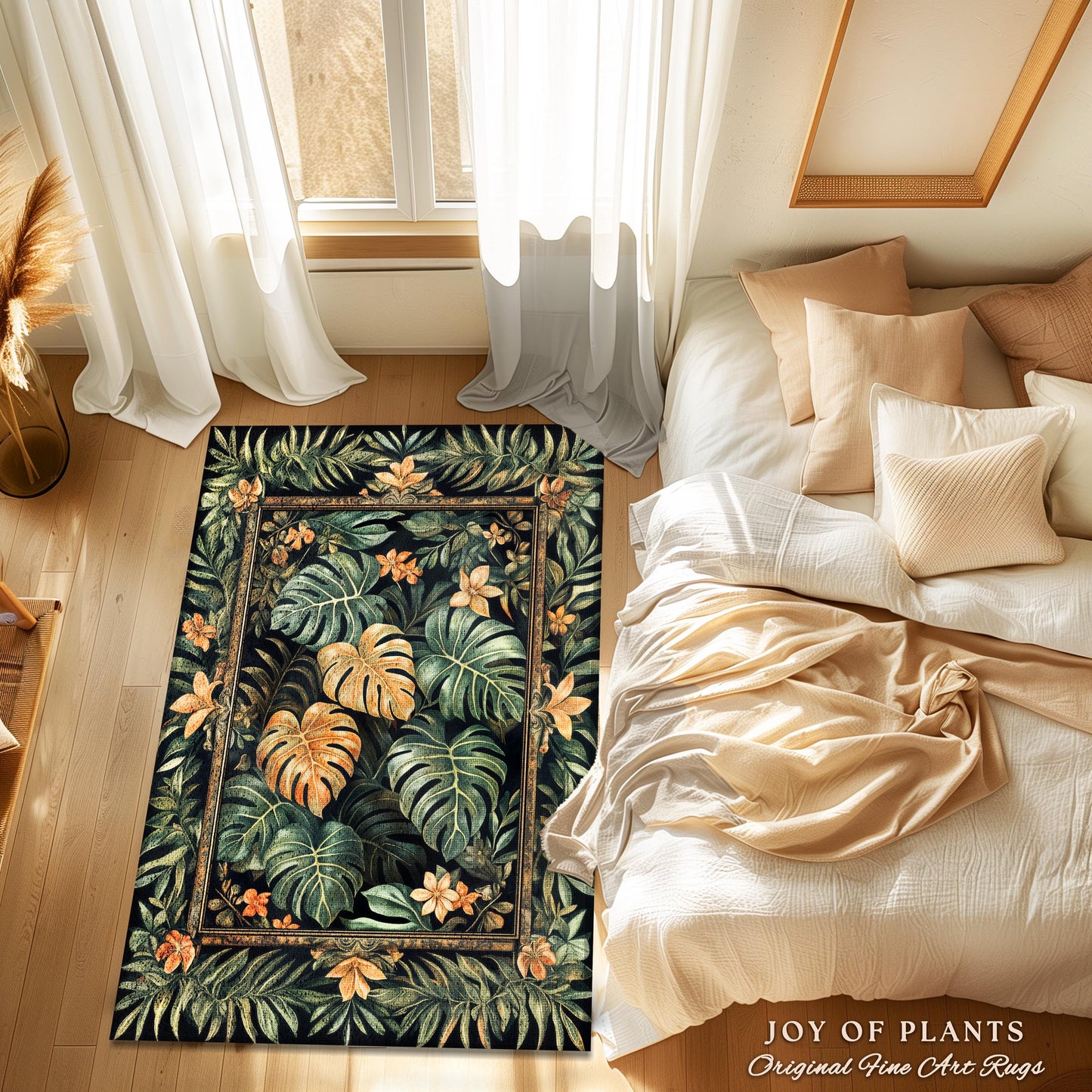 Indie Bedroom Tropical Accent Rug | Houseplant Lover Statement Rug Whimsical Greenery Monstera Area Rug Cottagecore Greenhouse Eclectic |