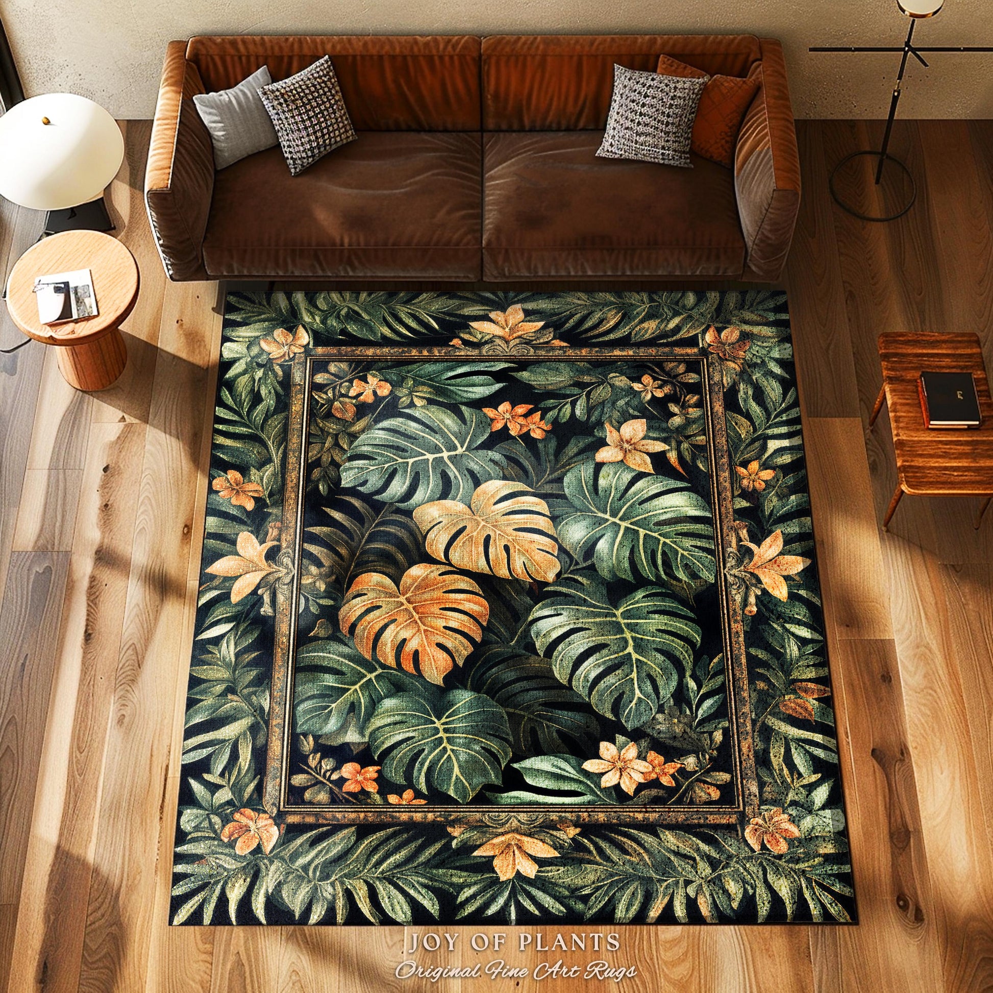 Indie Bedroom Tropical Accent Rug | Houseplant Lover Statement Rug Whimsical Greenery Monstera Area Rug Cottagecore Greenhouse Eclectic |