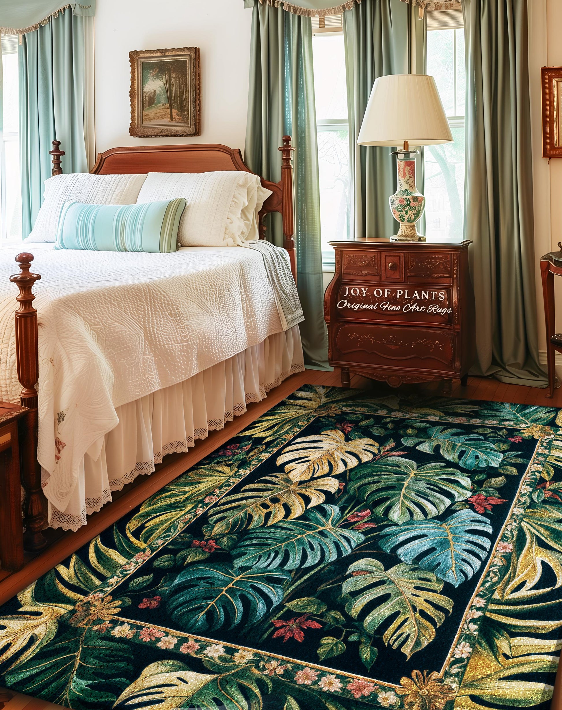 Jungle Inspired Monstera Rug | Maximalist Jungle Bedroom Vintage Tropical Houseplant Lover Accent Rug Woodland Statement Rug Plant Themed |