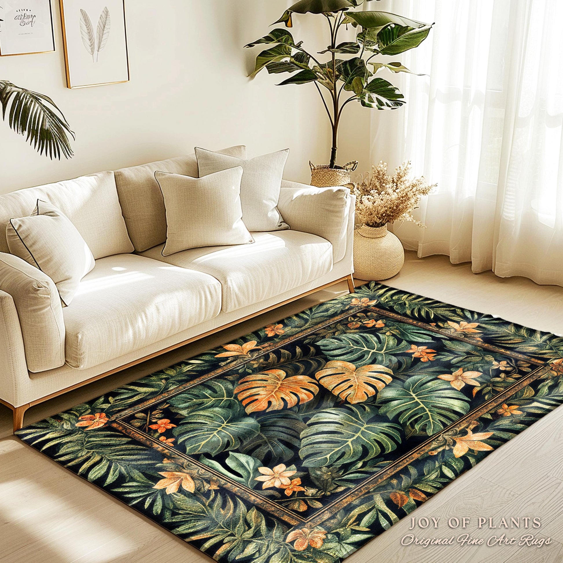 Indie Bedroom Tropical Accent Rug | Houseplant Lover Statement Rug Whimsical Greenery Monstera Area Rug Cottagecore Greenhouse Eclectic |