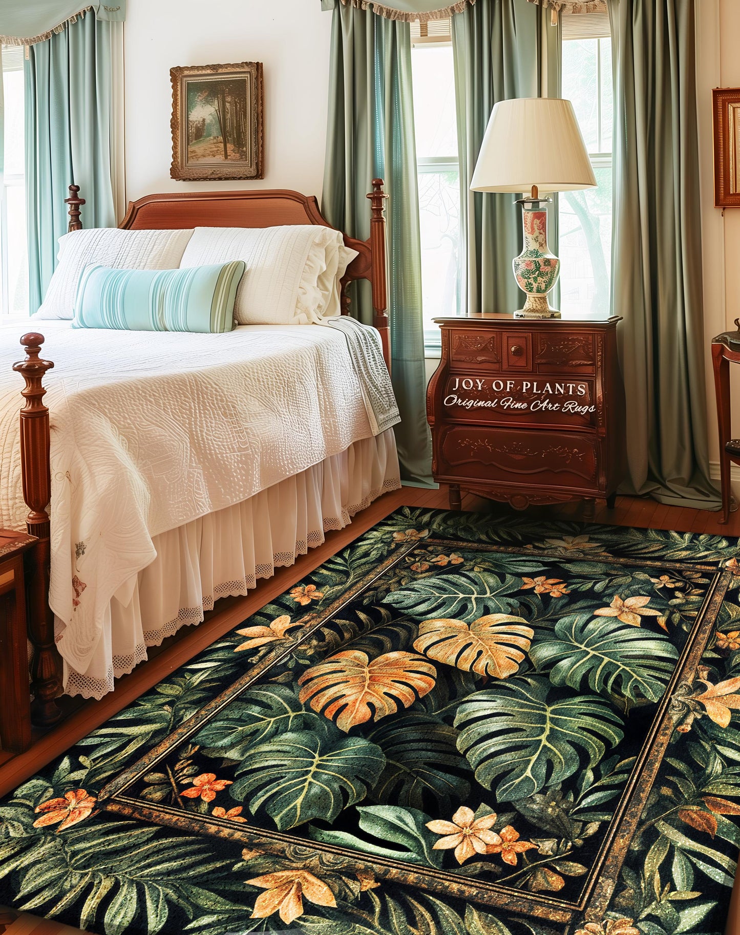 Indie Bedroom Tropical Accent Rug | Houseplant Lover Statement Rug Whimsical Greenery Monstera Area Rug Cottagecore Greenhouse Eclectic |