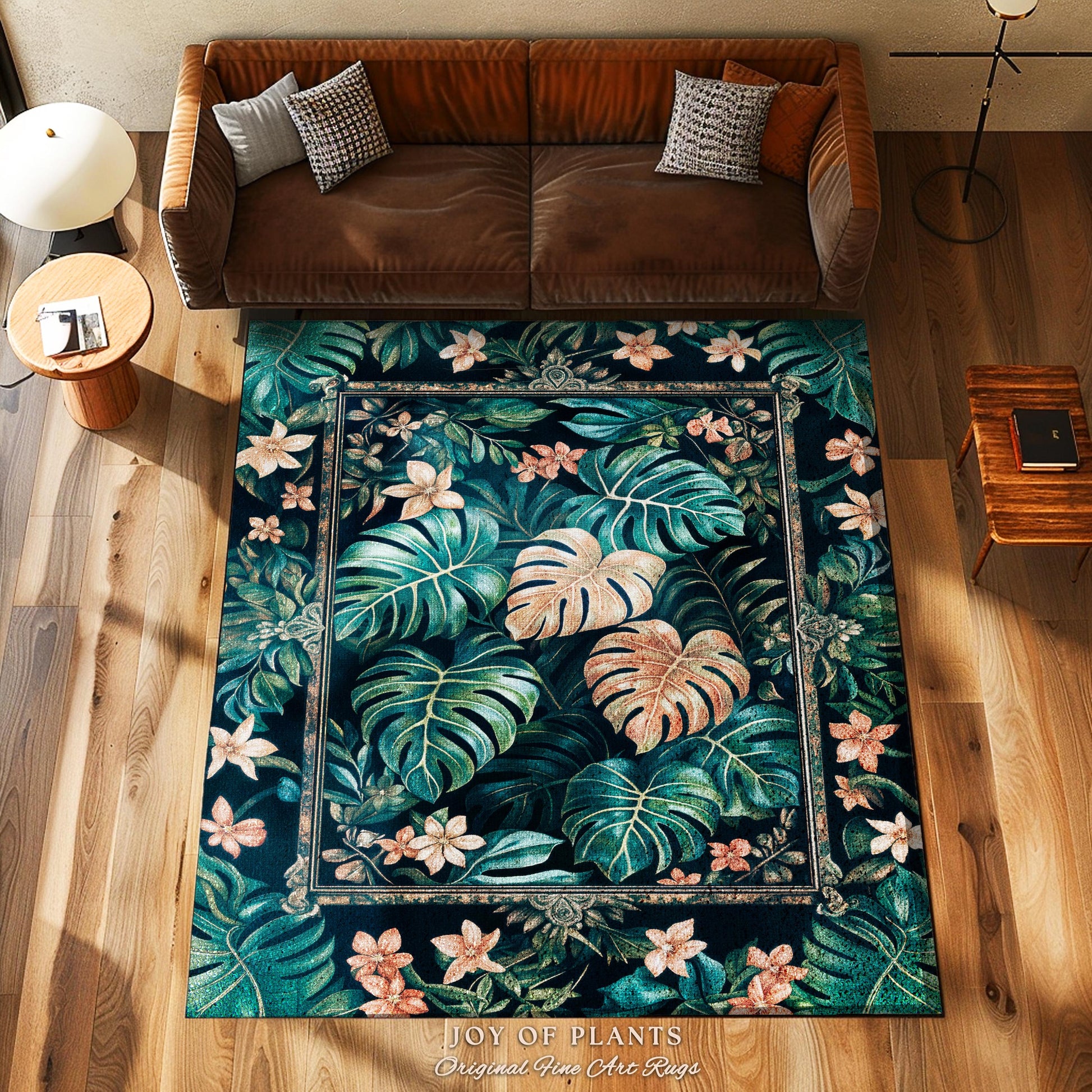 Monstera Greenhouse Accent Rug | Elegant Greenery Botanical Maximalist Bedroom Tropical Houseplant Lover Accent Rug Cottagecore Bright Color