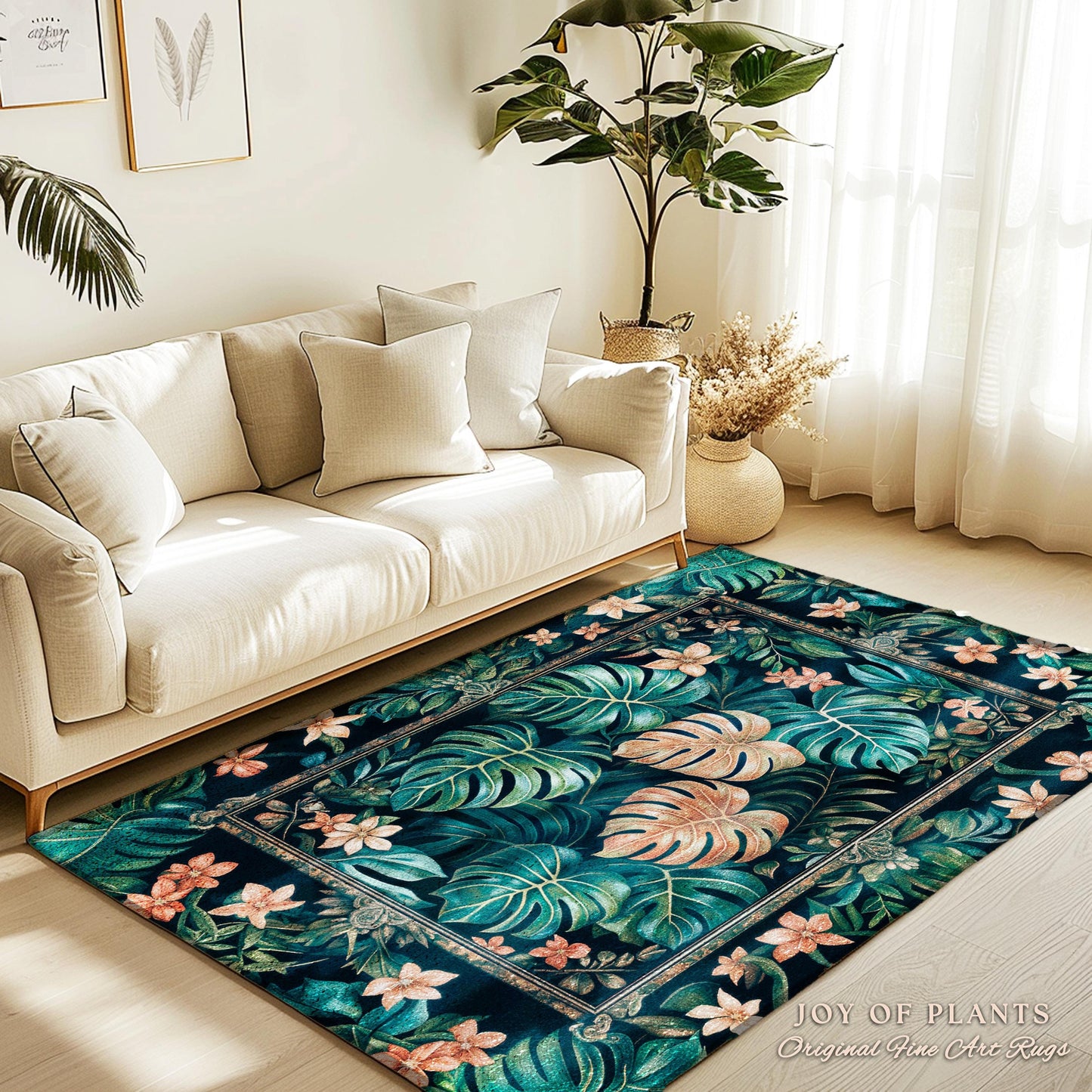 Monstera Greenhouse Accent Rug | Elegant Greenery Botanical Maximalist Bedroom Tropical Houseplant Lover Accent Rug Cottagecore Bright Color