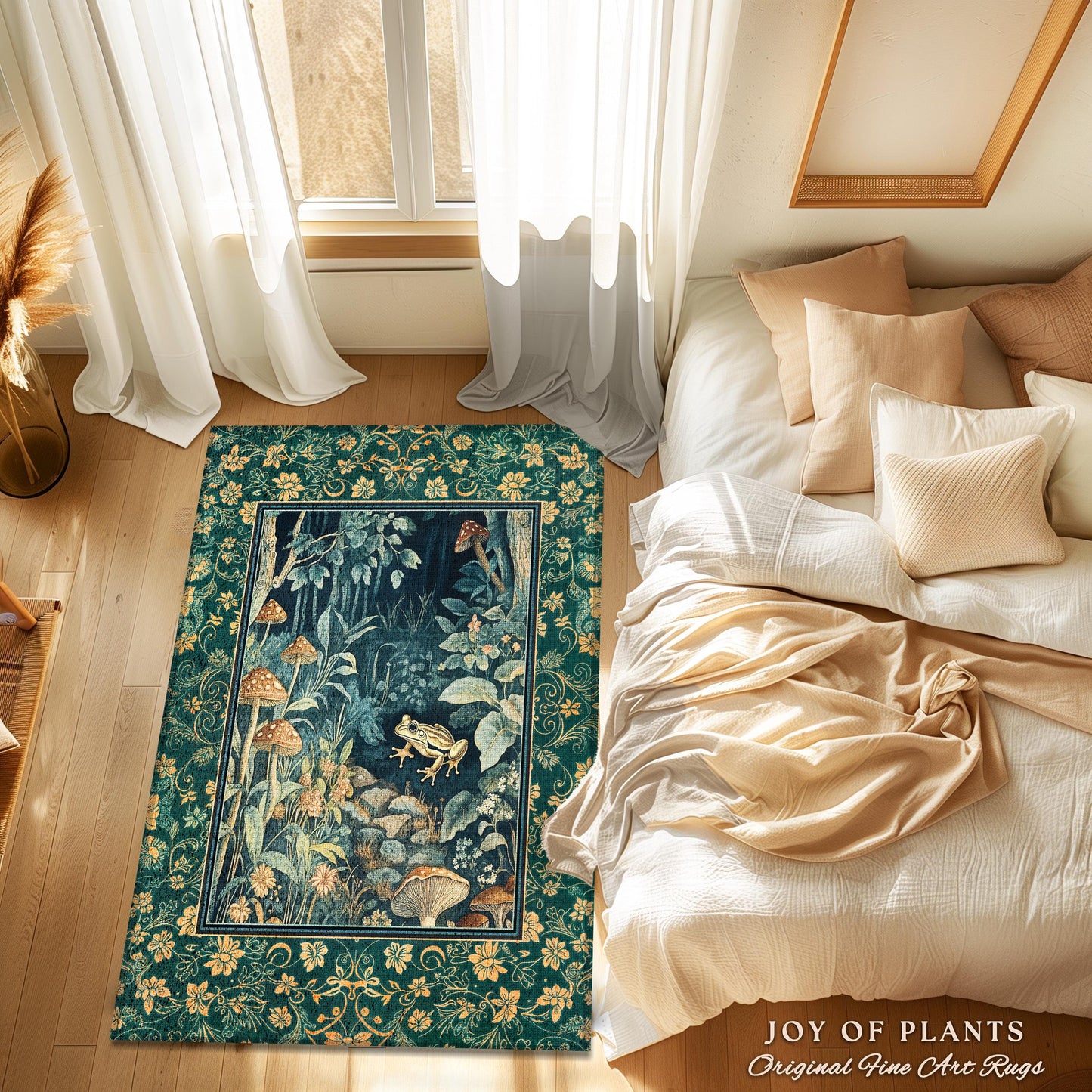 Retro Fungi Forest Area Rug | Botanical Wonders Mystic Cute Outdoorsy Accent Rug for Eclectic Bedroom Goblincore Fairycore Woodland Whimsy |