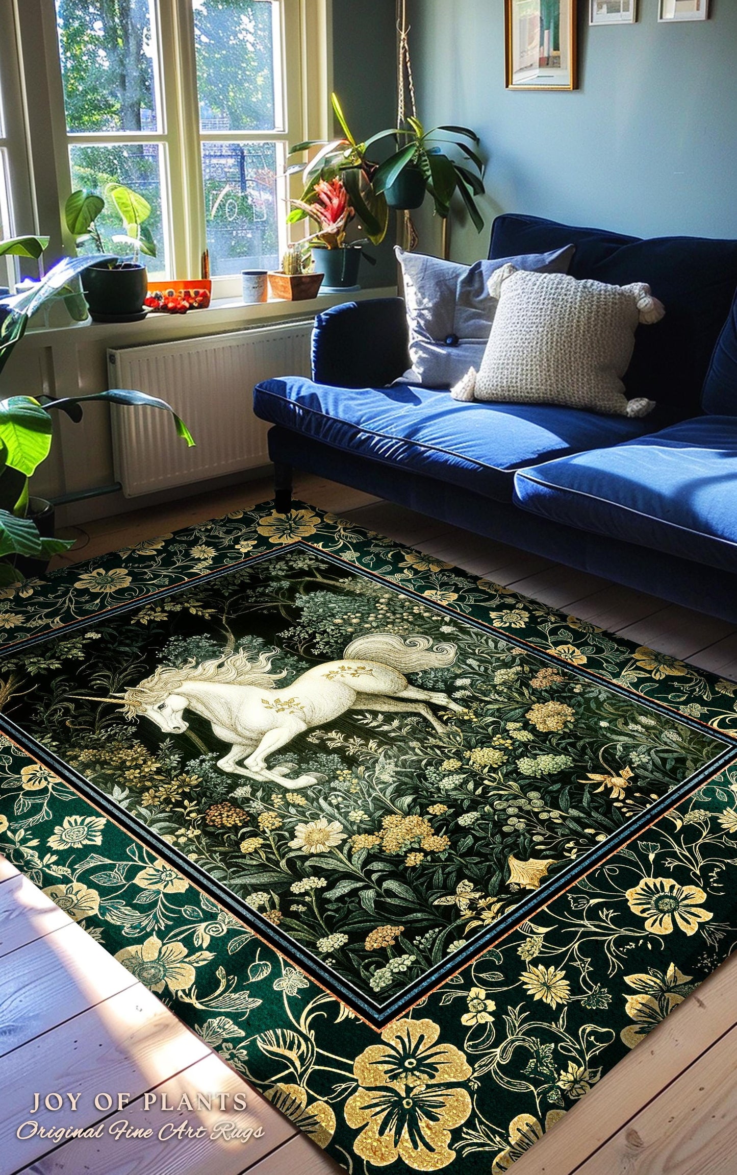 Earthy Ethereal Unicorn Bedroom Rug | Whimsical Nature Fairytale Magic Medieval Accent Rug Woodland Aesthetic Storybook Nostalgic Decor |