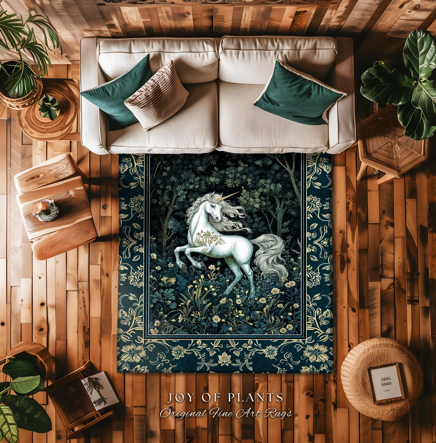 Enchanted Meadow Unicorn Area Rug | Victorian Fairycore Whimsical Ethereal Bedroom Rug Medieval Woodland Fairytale Magical Rustic Medieval |