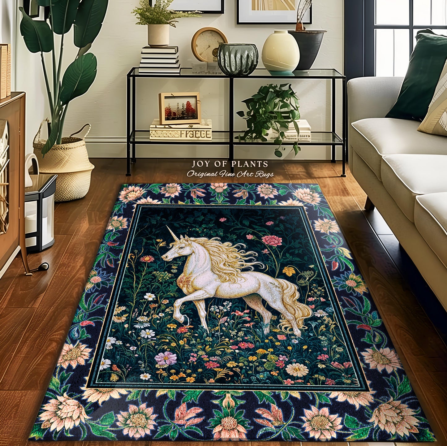 Storybook Elegance Magical Accent Rug | Unicorn Area Rug Dark Fairytale Gothic Maximalist Colorful Whimsical Victorian Fairycore Area Rug |