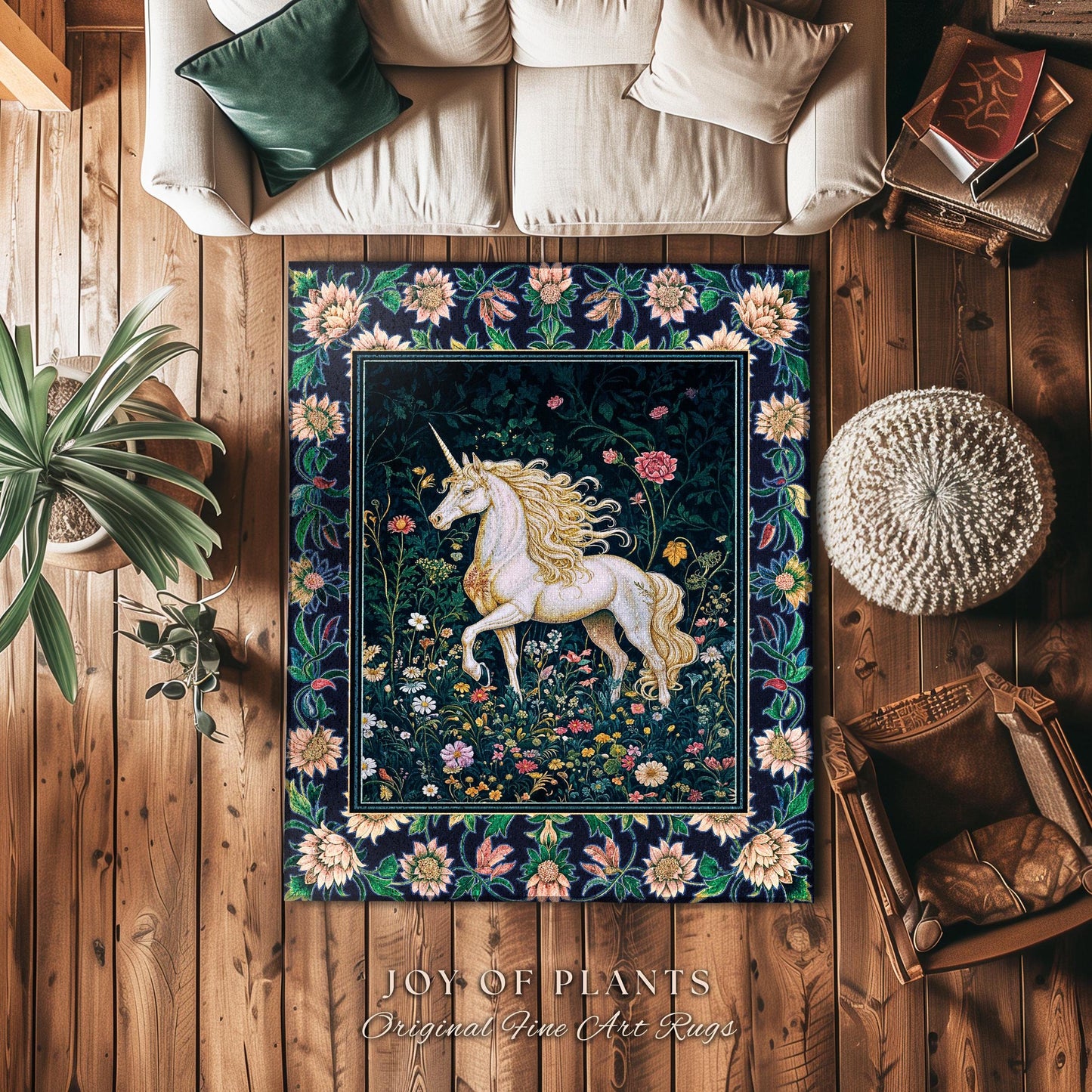 Storybook Elegance Magical Accent Rug | Unicorn Area Rug Dark Fairytale Gothic Maximalist Colorful Whimsical Victorian Fairycore Area Rug |
