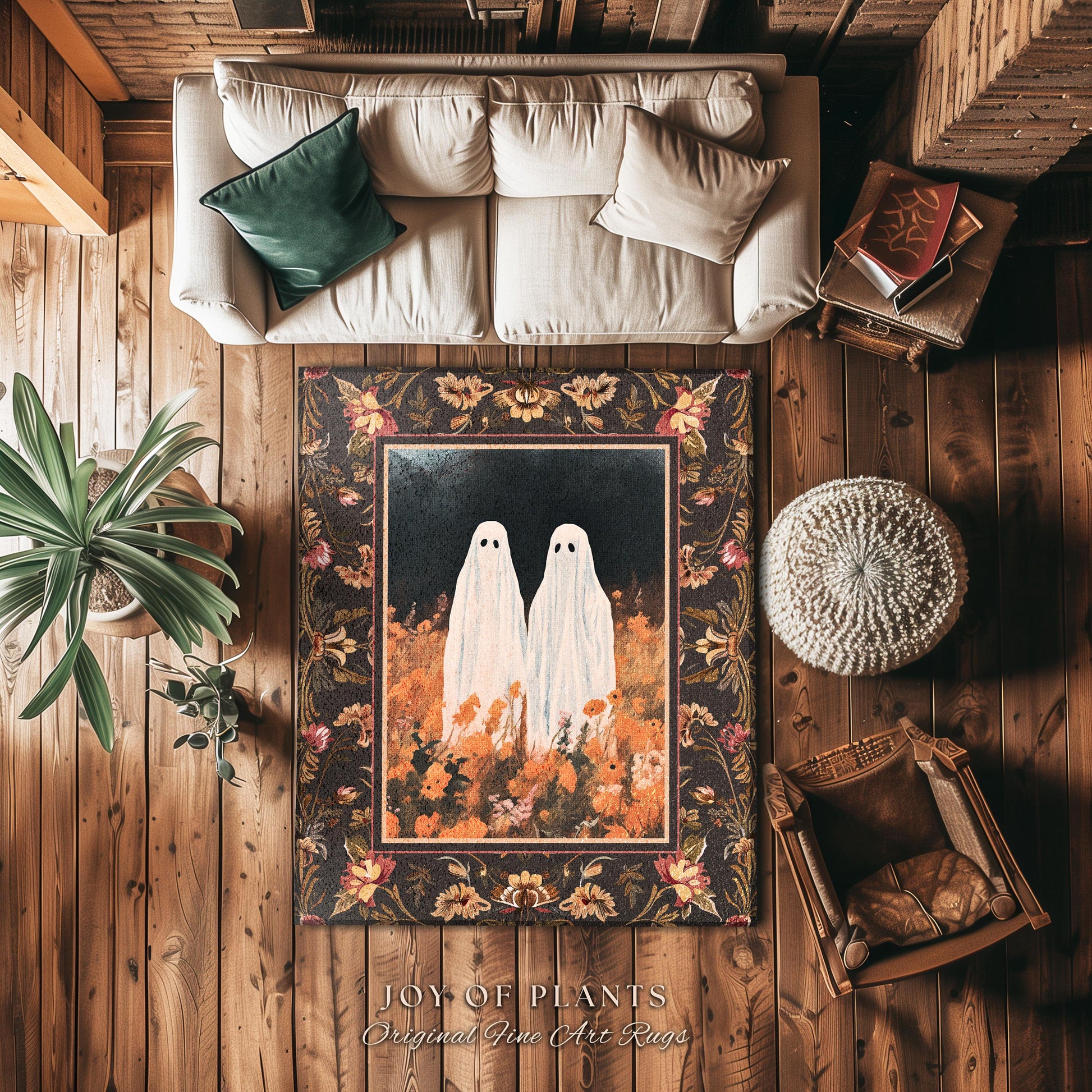 Moody Woodland Gothic Ghost Rug Dark Cottagecore Fall Aesthetic | Boho Mystical Room Rug Spooky Season Ghostly Home Decor Whimsigothic Rug