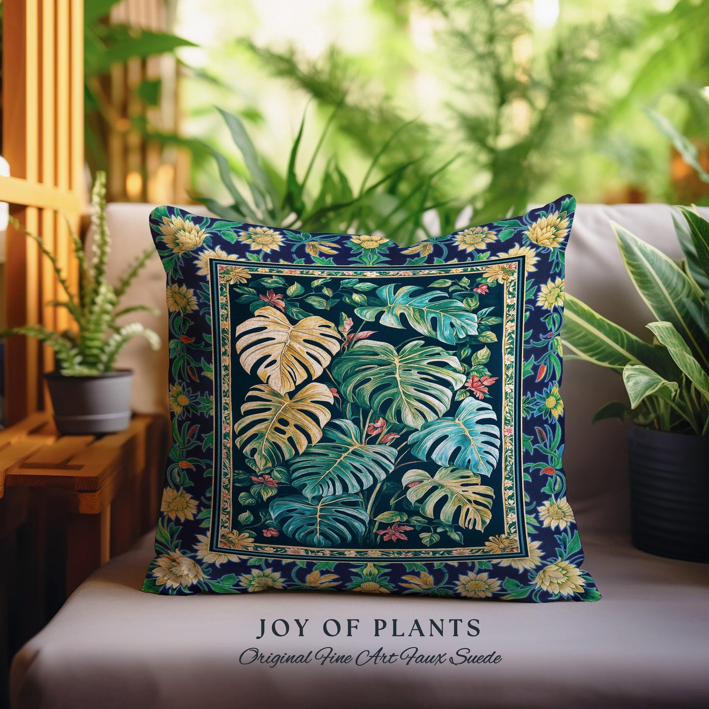 Elegant Jungle Leaves Pillow Woven | Dreamy Cottagecore Maximalist Tapestry Cushion for Houseplant Lover Cute Forestcore Monstera Jungle