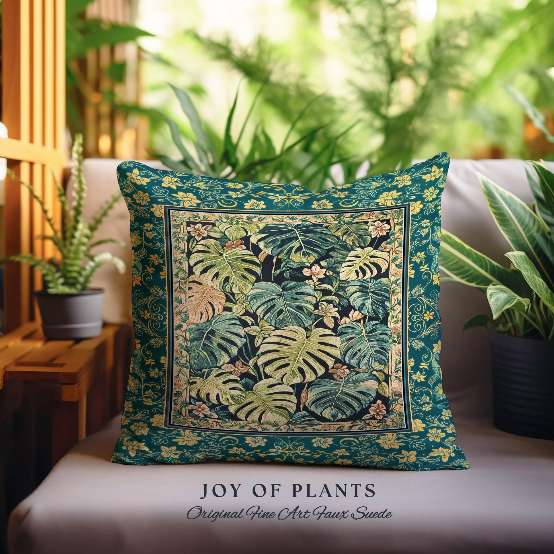 Cozy Plant Room Throw Pillow | Jungle Vibes Dark Academia Woven Cushion Houseplant Lover Housewarming Gift Whimsigoth Eclectic Bedroom |