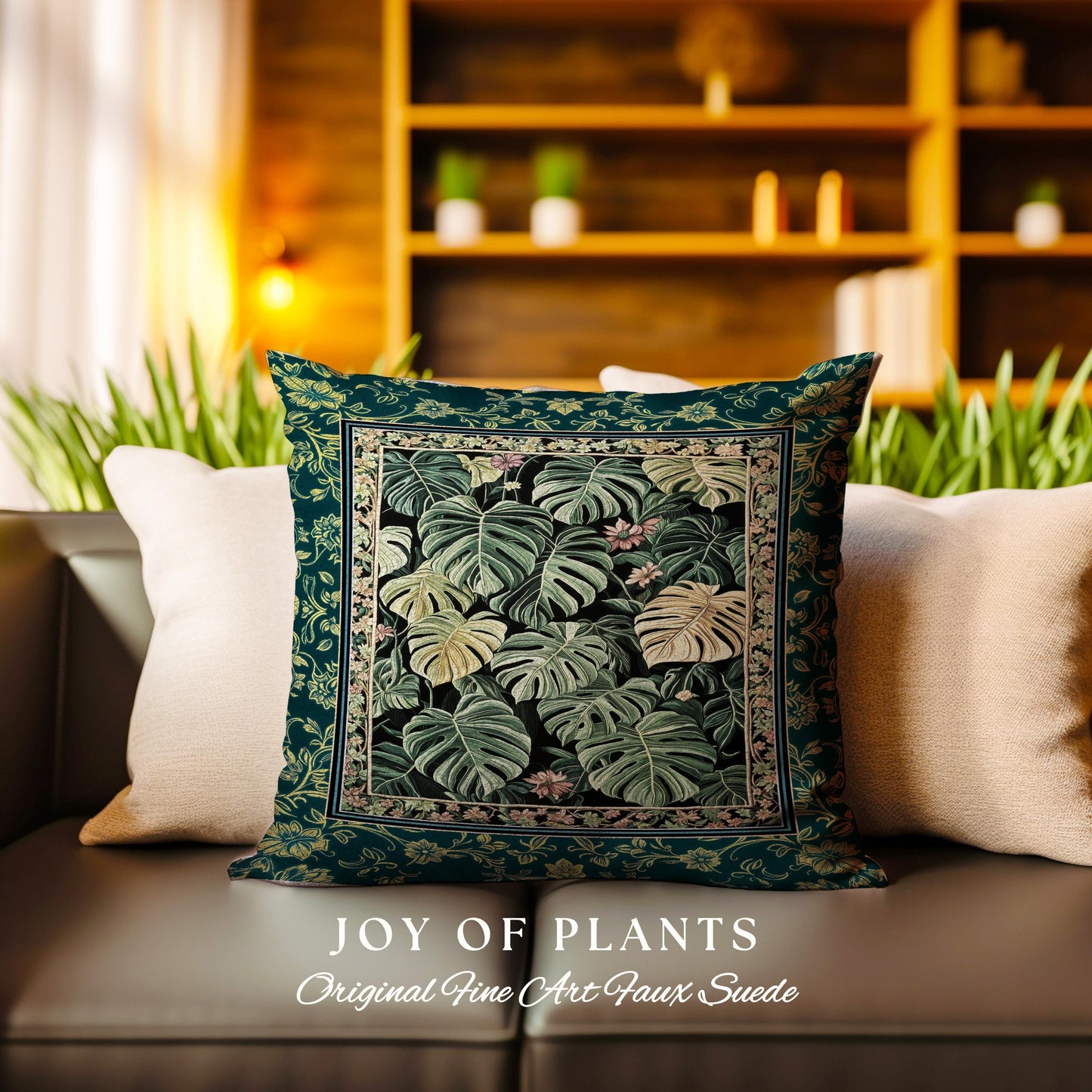 Monstera Tapestry Pillow Unique | Herbology Cushion Dark Cottagecore Tropical Aesthetic Dark Floral Houseplant Botanical Woven Throw Pillow