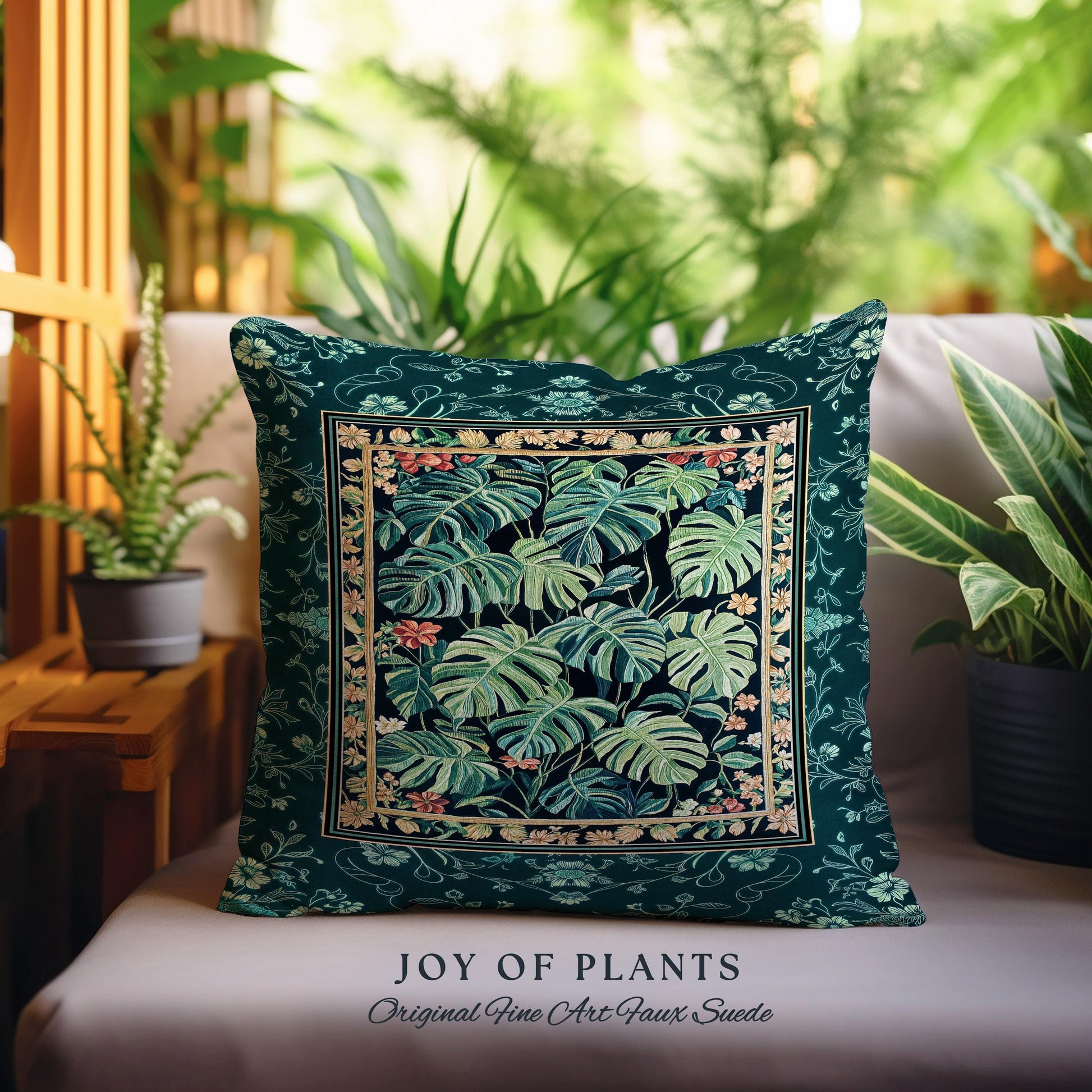 Dark Woodland Maximalist Monstera Pillow | Tropigoth Botanical Bedroom Houseplant Lover Bedding Forestcore Aesthetic Woven Tapestry Pillow |