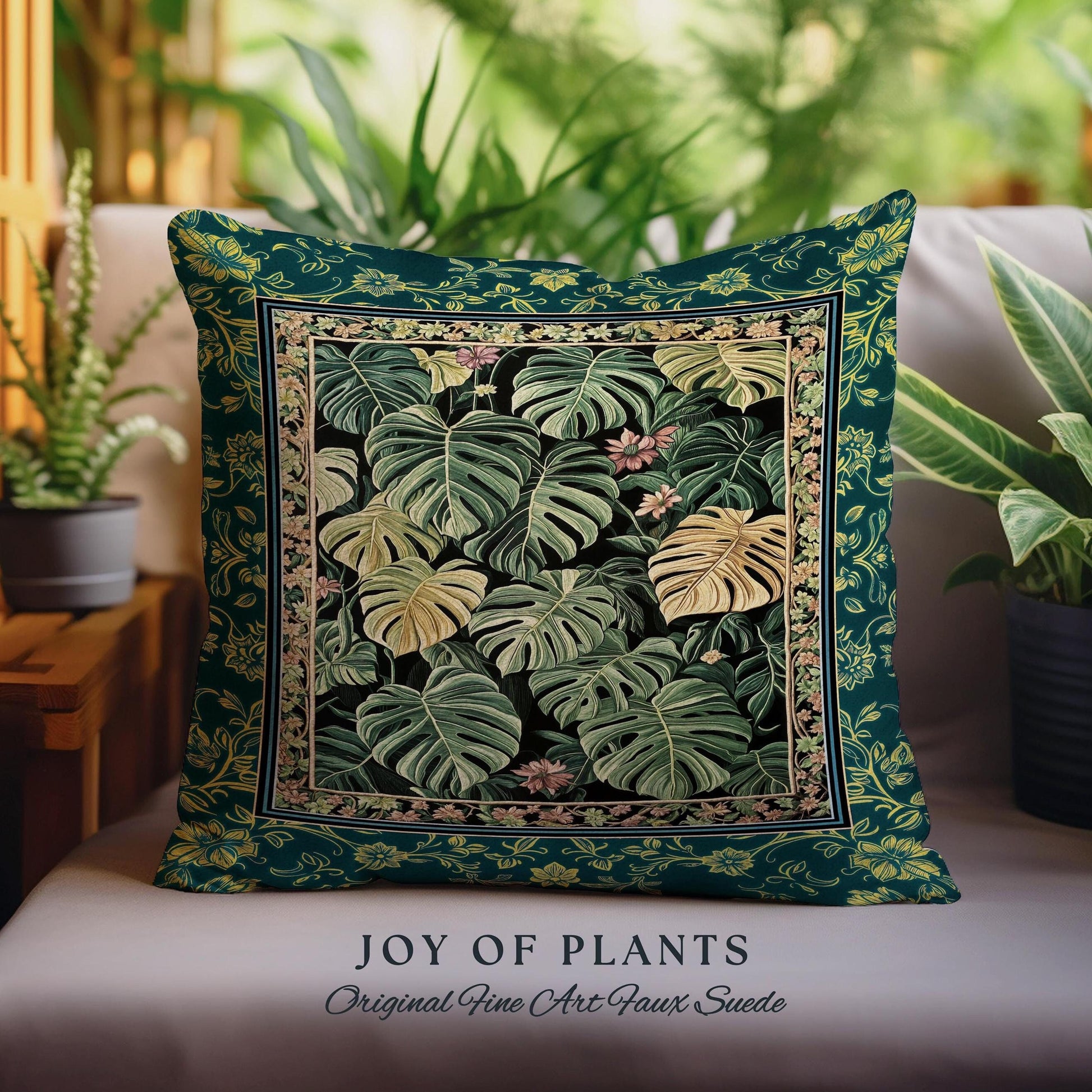 Monstera Tapestry Pillow Unique | Herbology Cushion Dark Cottagecore Tropical Aesthetic Dark Floral Houseplant Botanical Woven Throw Pillow