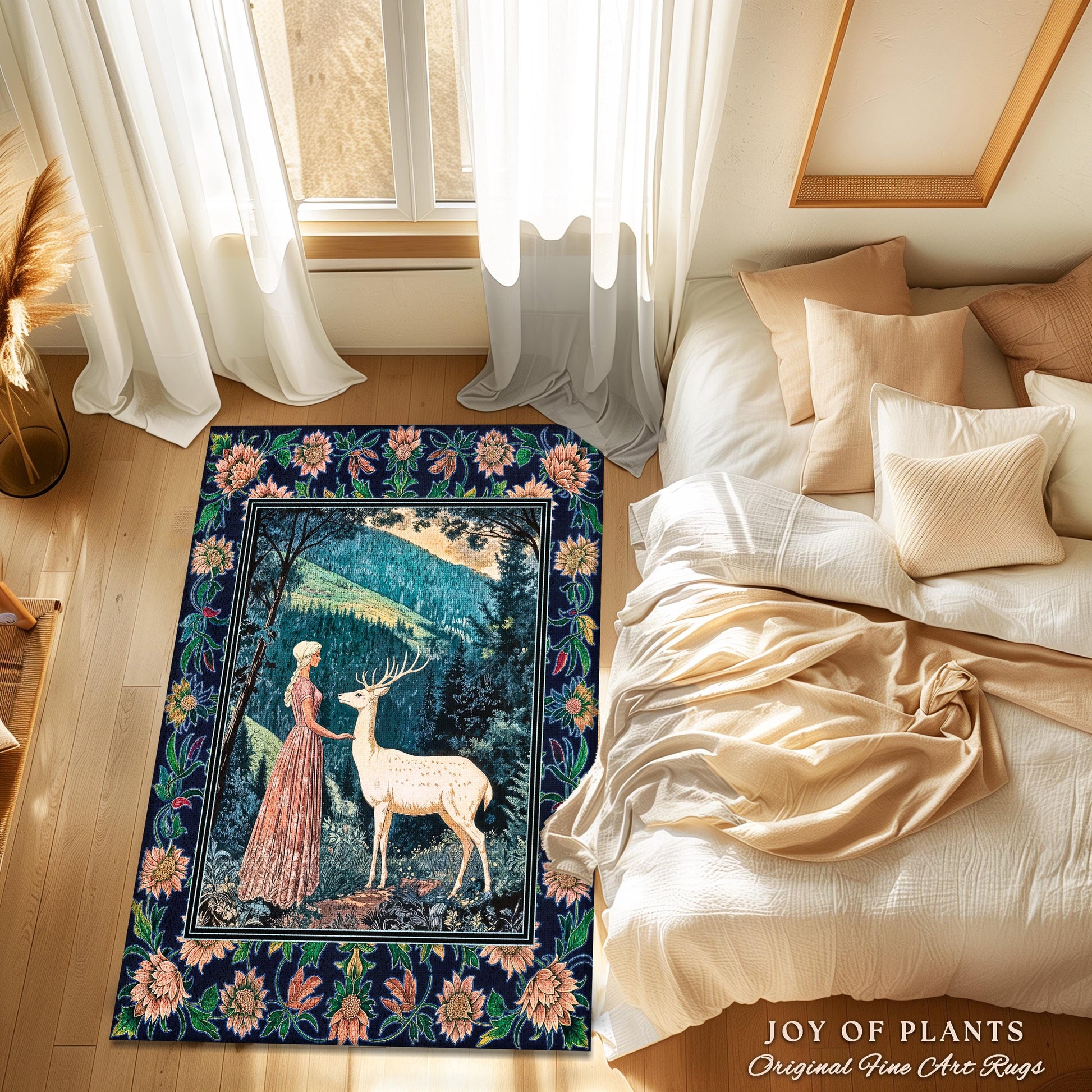 Victorian Floral Fantasy Area Rug | Ornate Botanical Landscape Accent Rug Maximalist Gothic Folklore Whimsical Bedroom Carpet Elven Princess