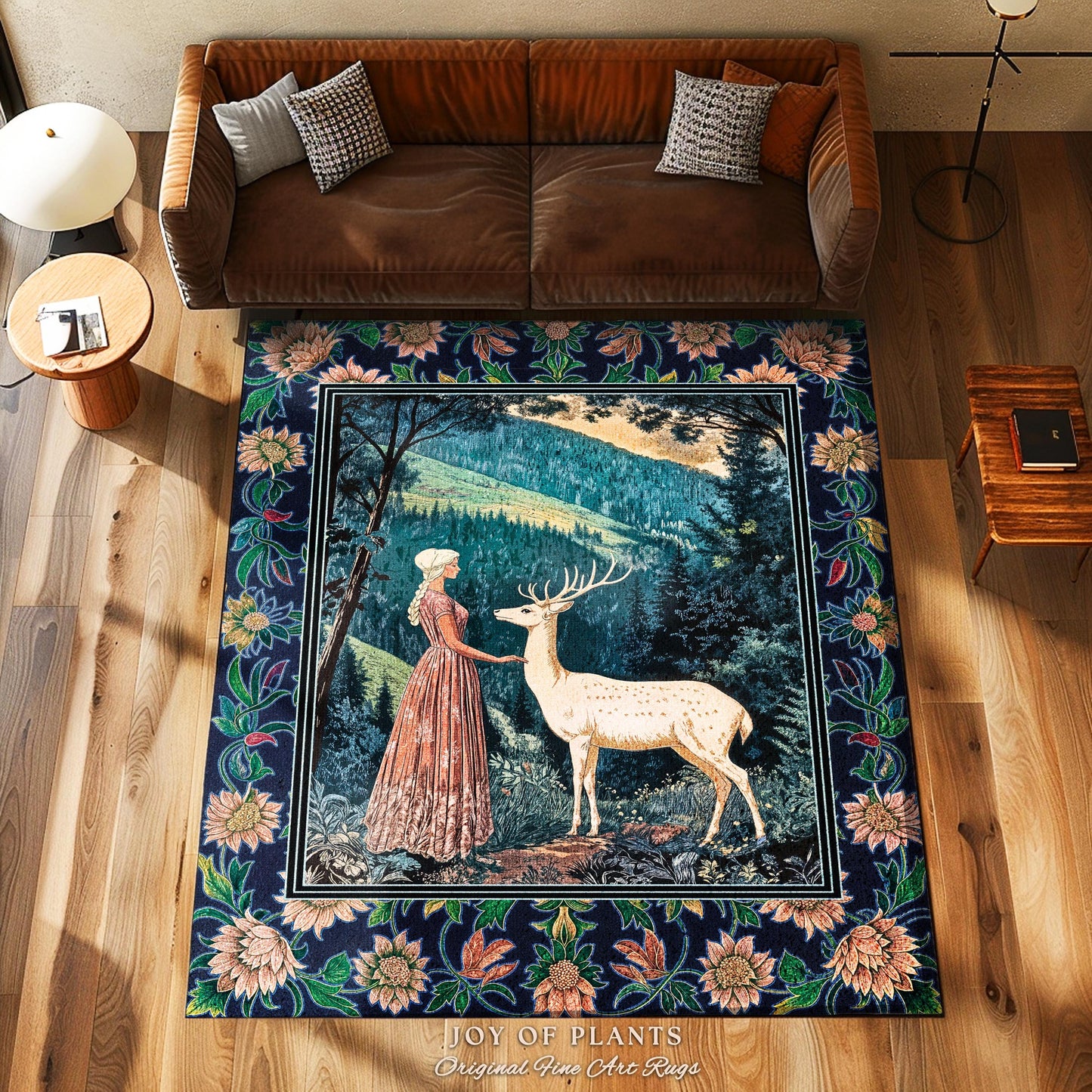 Victorian Floral Fantasy Area Rug | Ornate Botanical Landscape Accent Rug Maximalist Gothic Folklore Whimsical Bedroom Carpet Elven Princess