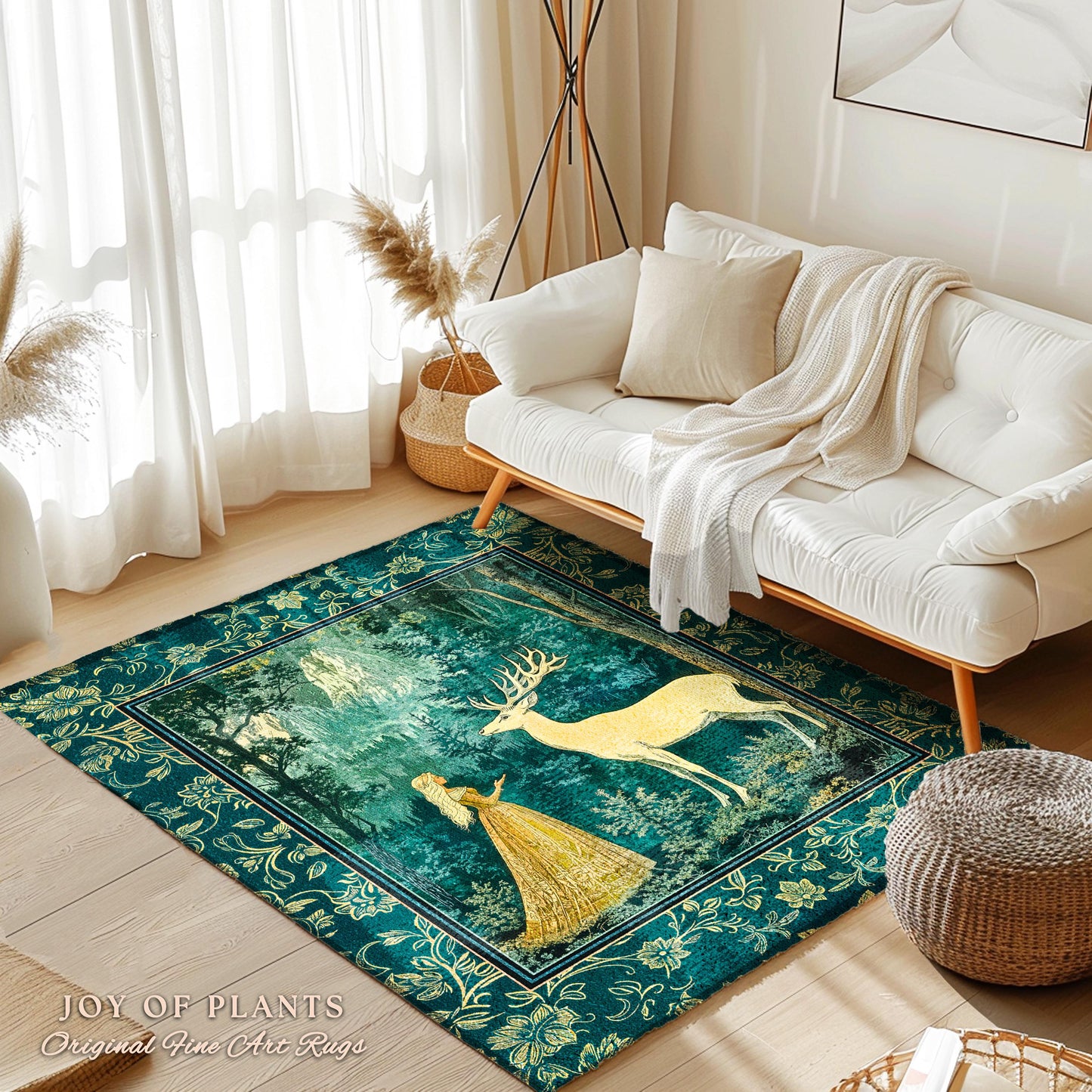 Mystic Animal Guardian Area Rug | Fairy Forest Ethereal Woods Folklore Accent Rug Enchanted Cottagecore Bedroom Carpet Magical Deer Spirit |