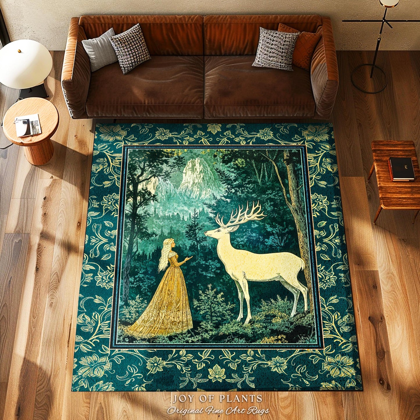 Mystic Animal Guardian Area Rug | Fairy Forest Ethereal Woods Folklore Accent Rug Enchanted Cottagecore Bedroom Carpet Magical Deer Spirit |