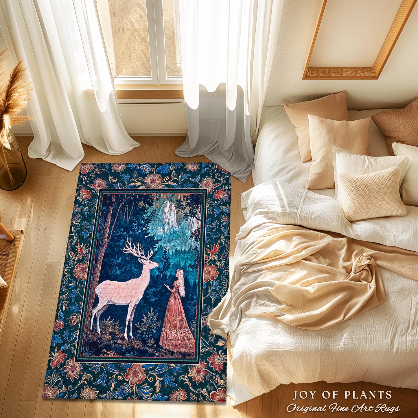 Ancient Forest Spirits Woodland Rug | Maximalist Victorian Gothic Home Accent Rug Whimsical Nature Rich Color Ornate Boho Botanical Princess