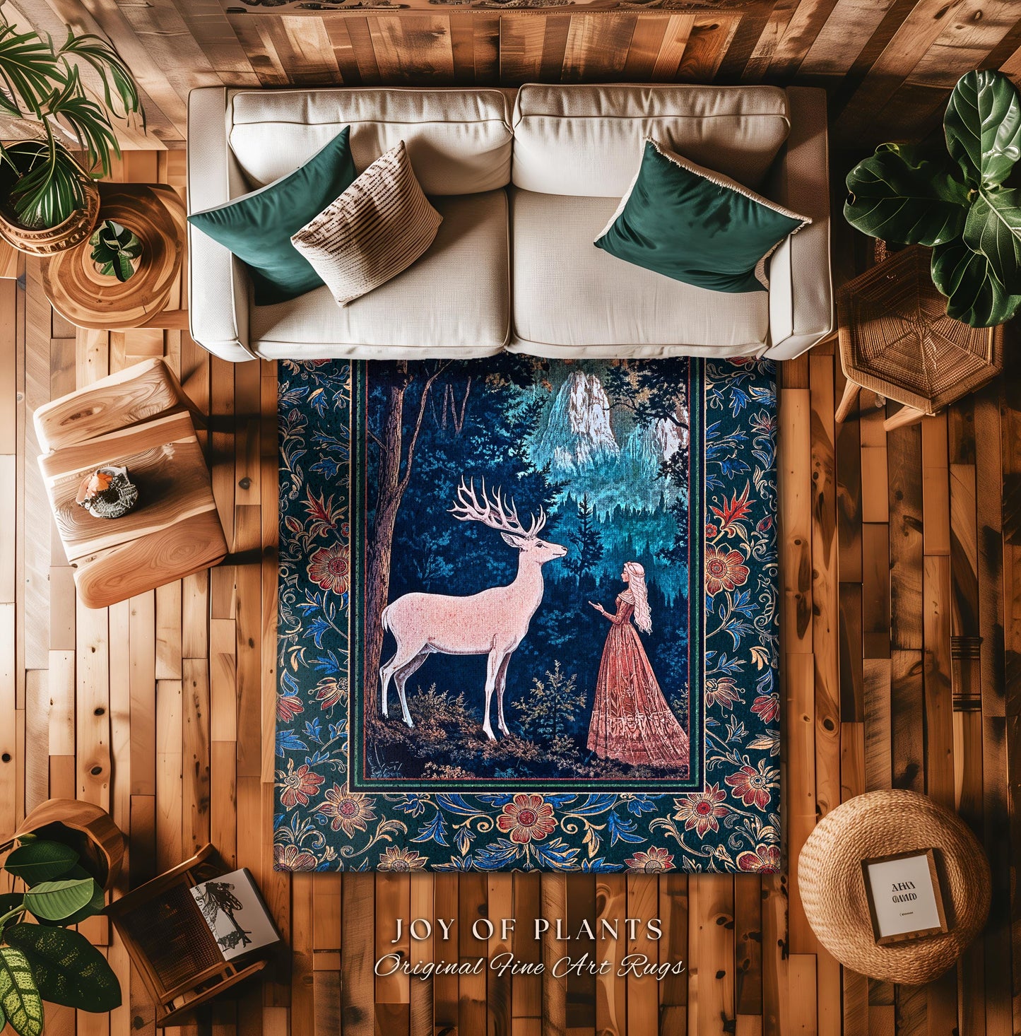 Ancient Forest Spirits Woodland Rug | Maximalist Victorian Gothic Home Accent Rug Whimsical Nature Rich Color Ornate Boho Botanical Princess