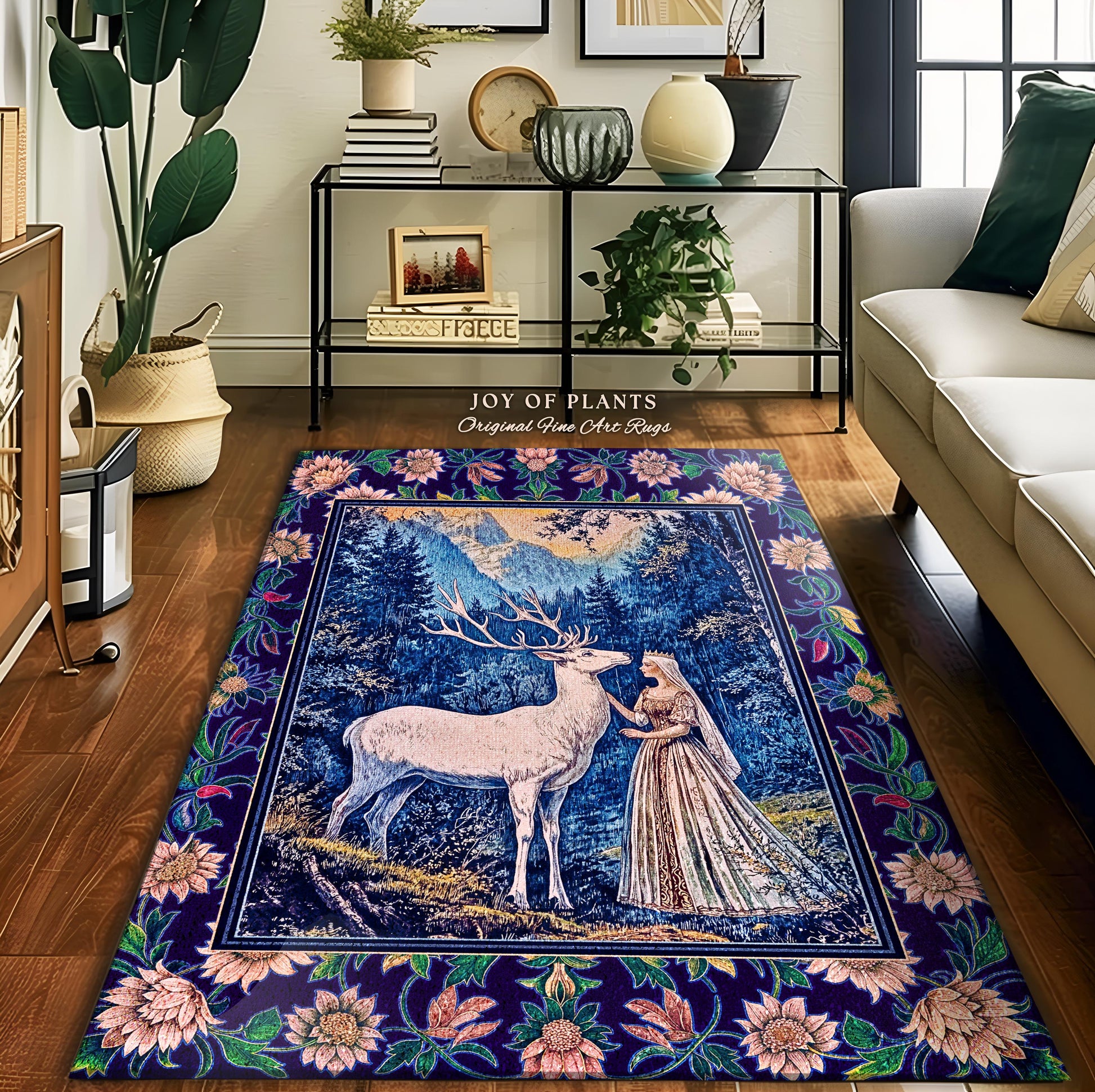 Woodland Renaissance Rustic Rug | Royal Elegance Accent Rug Storybook Fantasy Aesthetic Vintage Princesscore Ethereal Forest Deer Medieval |
